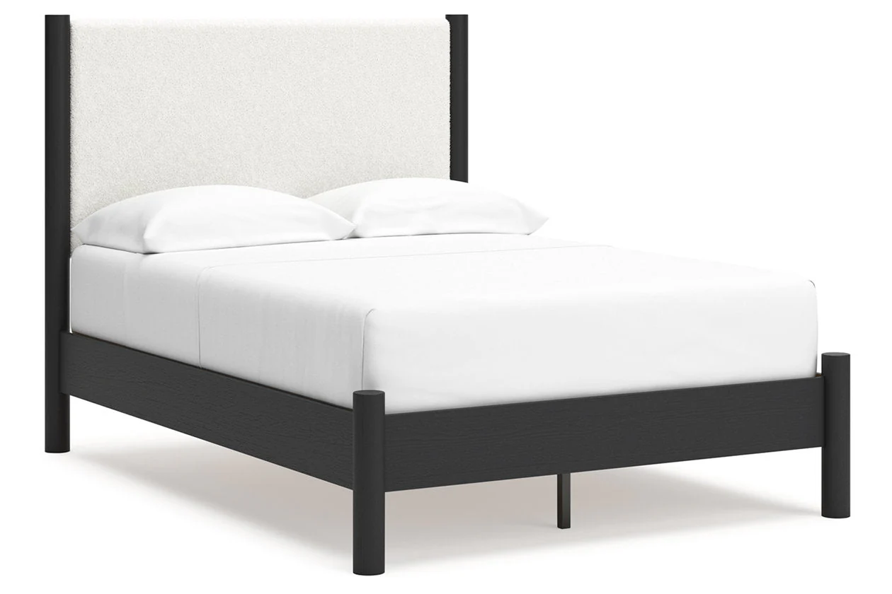 Cadmori Black/White Full Upholstered Platform Bed