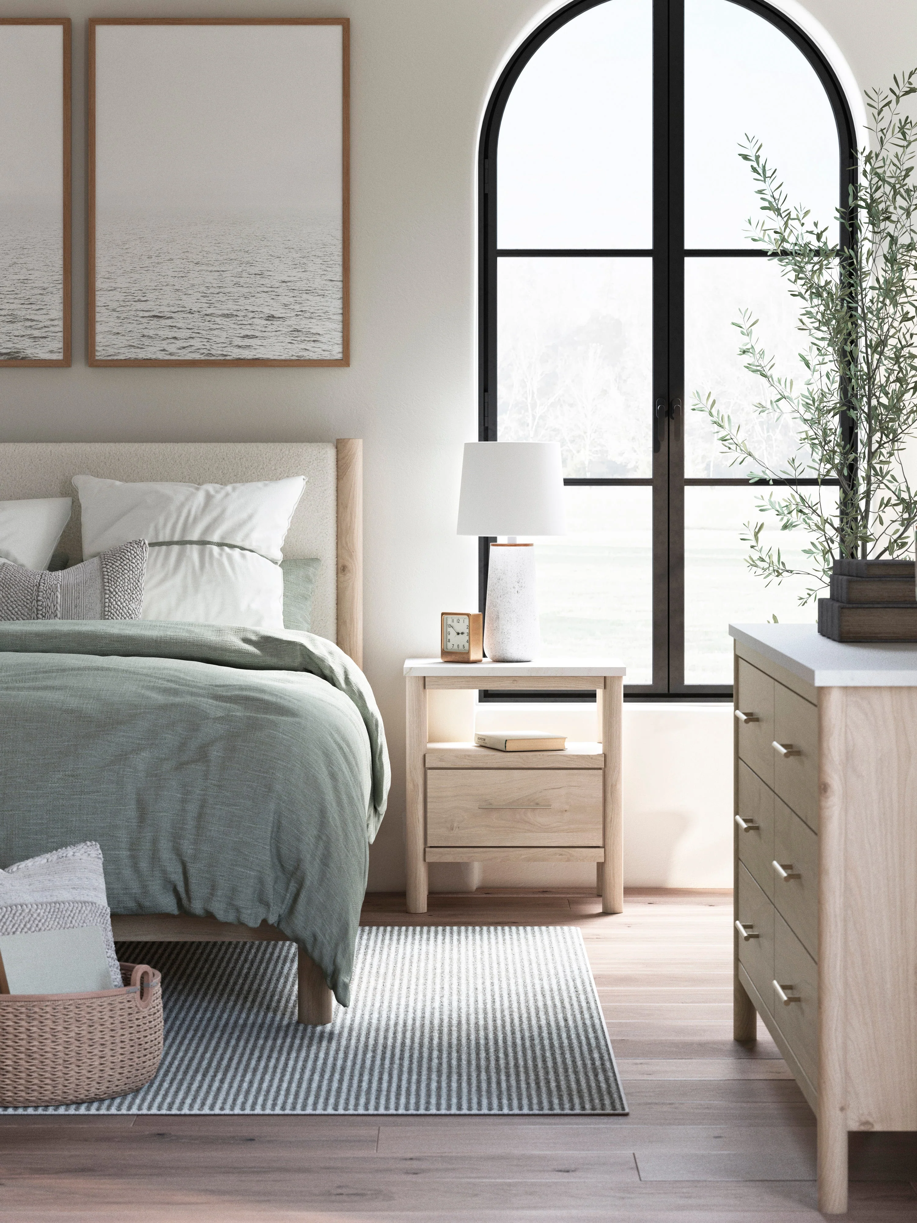 Cadmori Tan/Beige Upholstered Platform Bedroom Set - Image 2