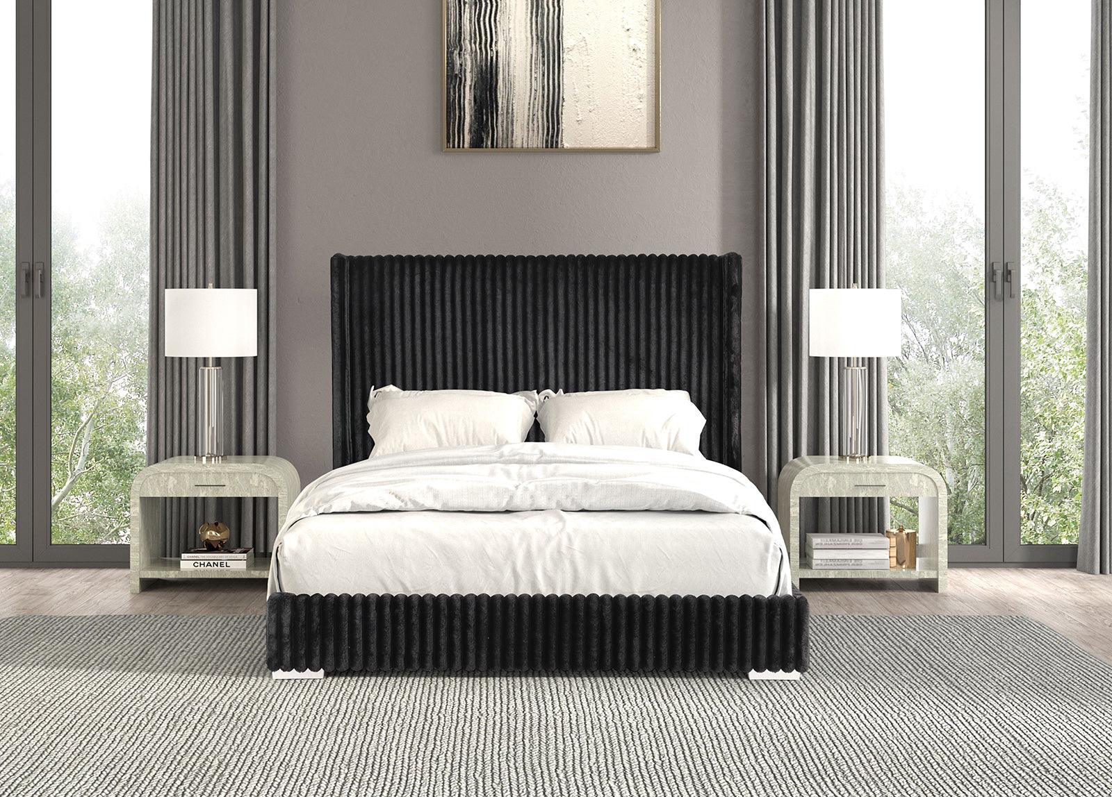 Cadwell Black King Upholstered Platform Bed