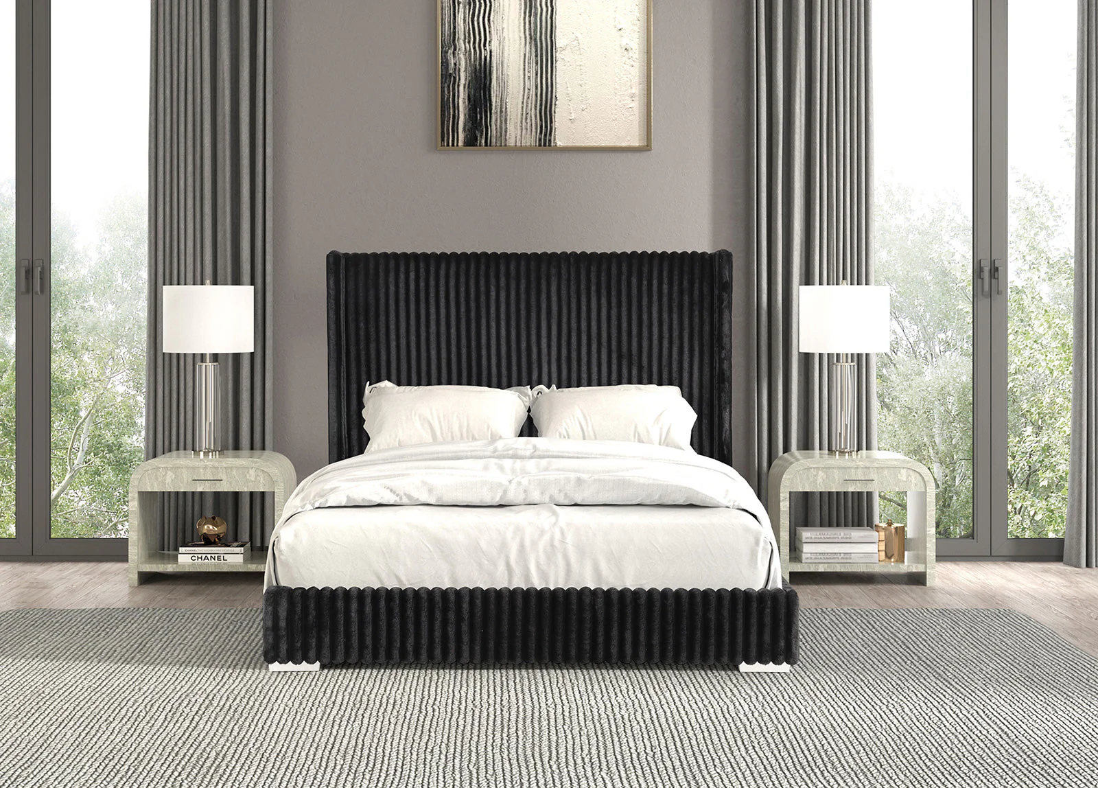 Cadwell Black Queen Upholstered Platform Bed