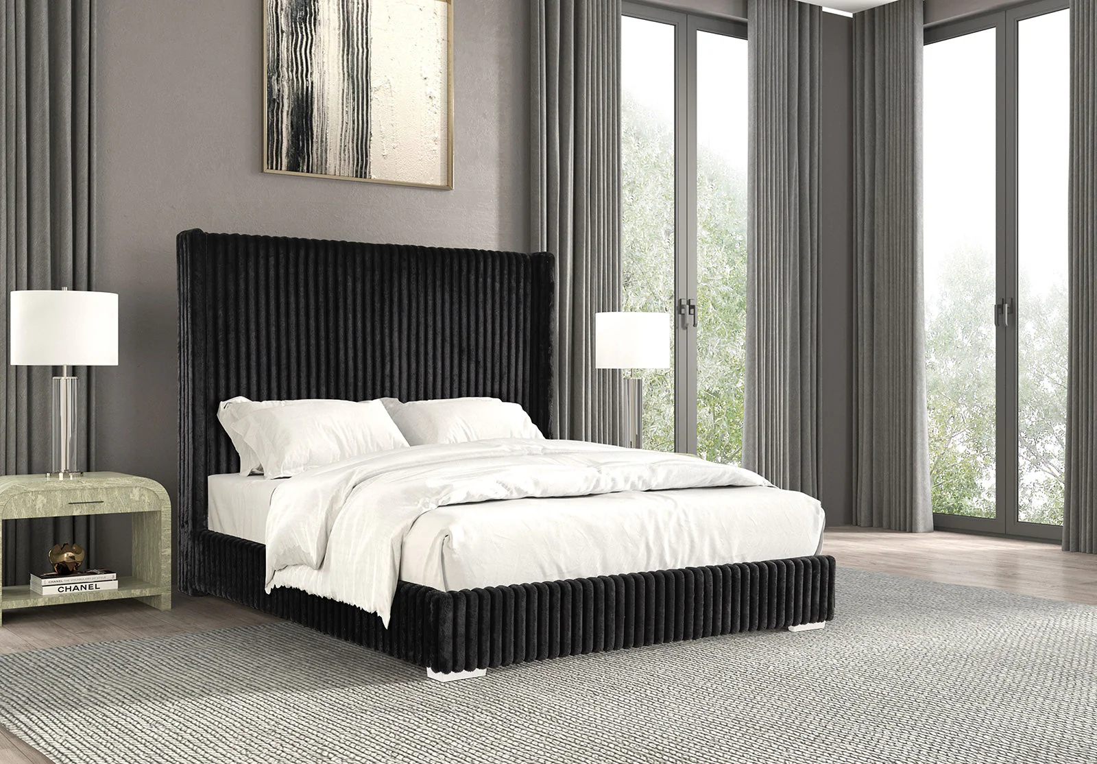 Cadwell Black Queen Upholstered Platform Bed - Image 2