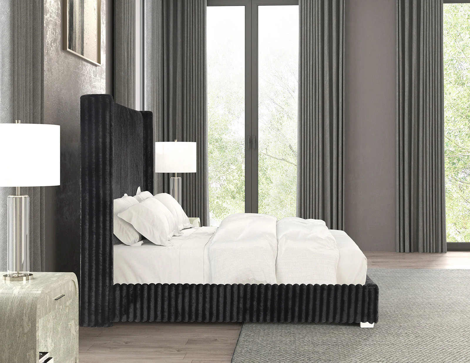 Cadwell Black Queen Upholstered Platform Bed - Image 3