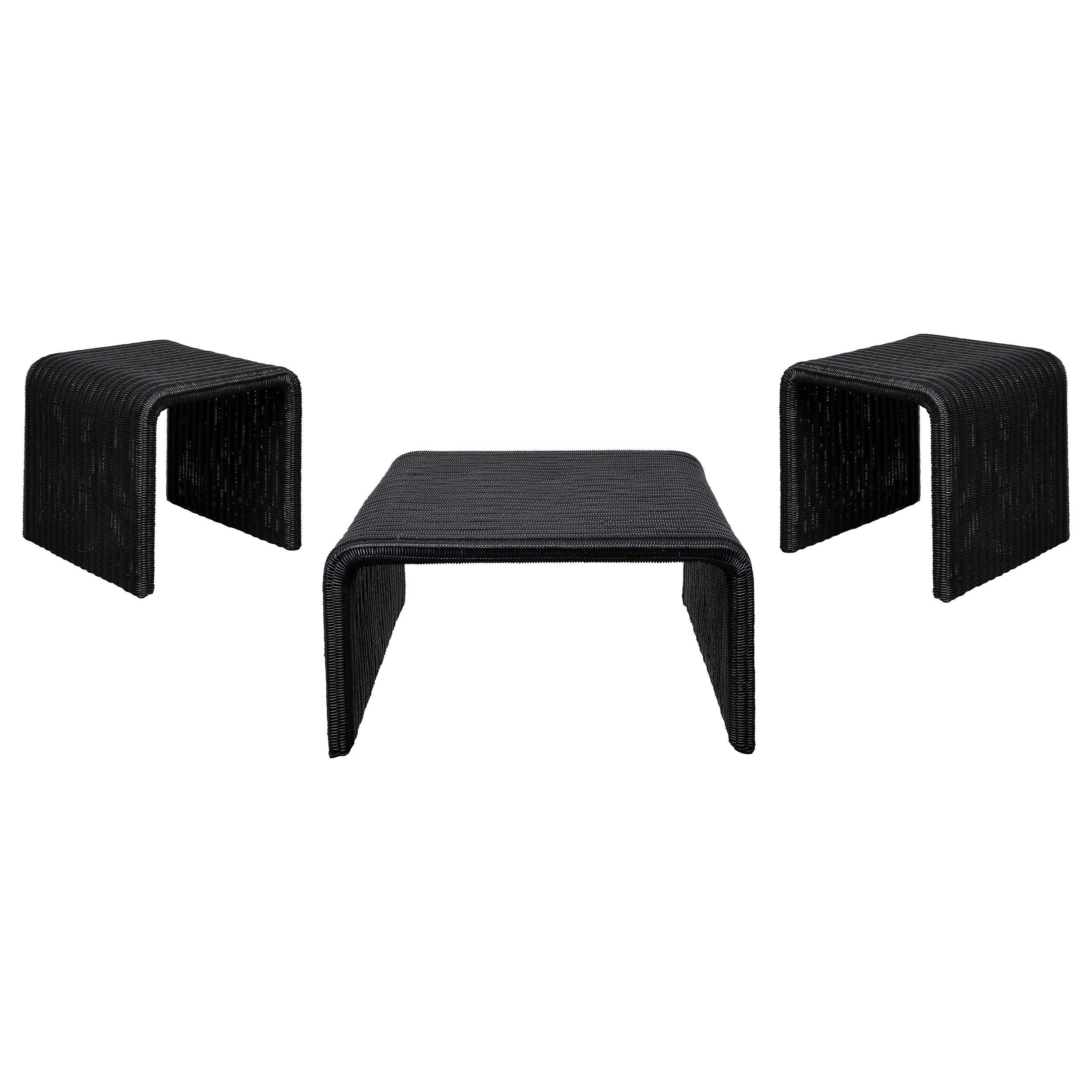 Cahya Black 3-Piece Rattan Coffee and End Table Set - Image 2