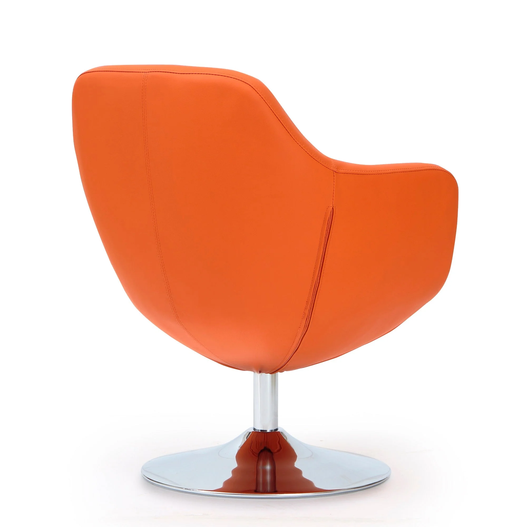 Caisson Faux Leather Swivel Accent Chair in Orange and Polished Chrome - Image 6