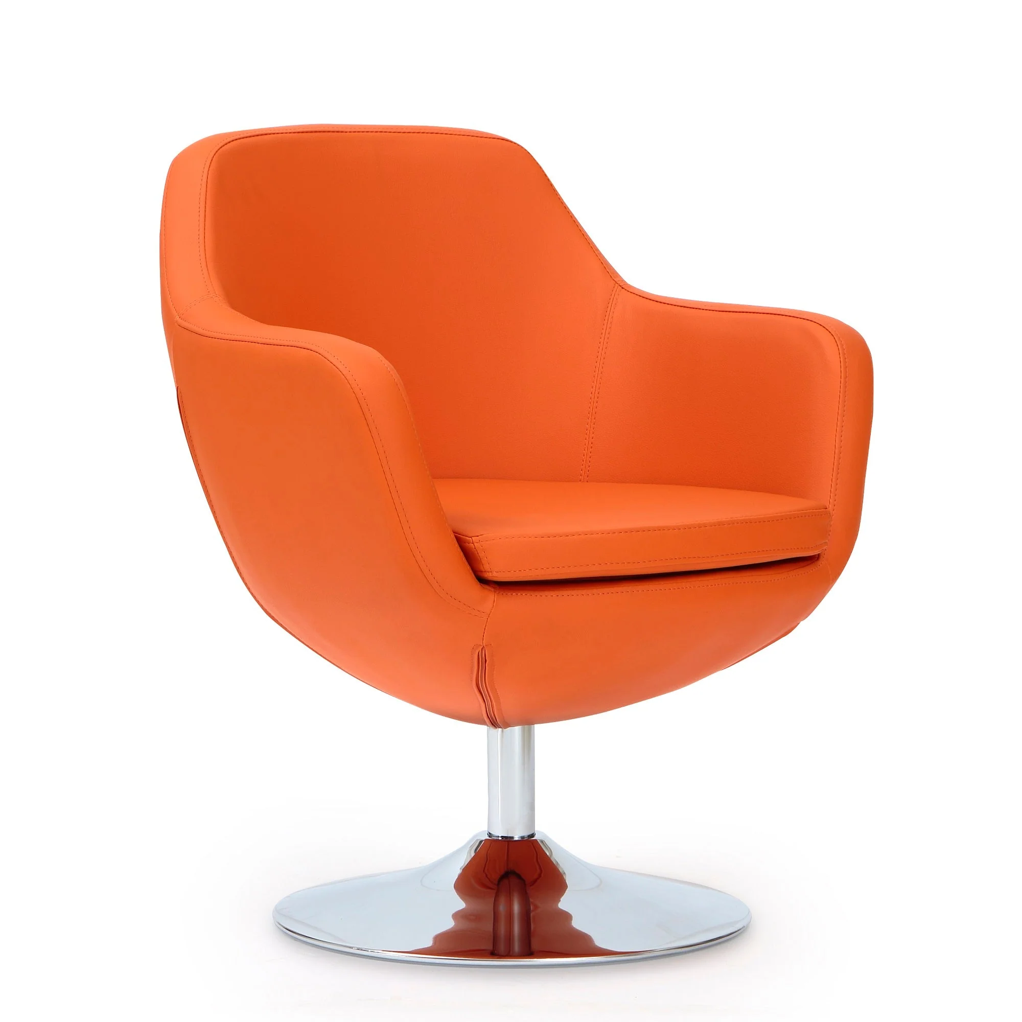 Caisson Faux Leather Swivel Accent Chair in Orange and Polished Chrome (set of 2) - Image 3