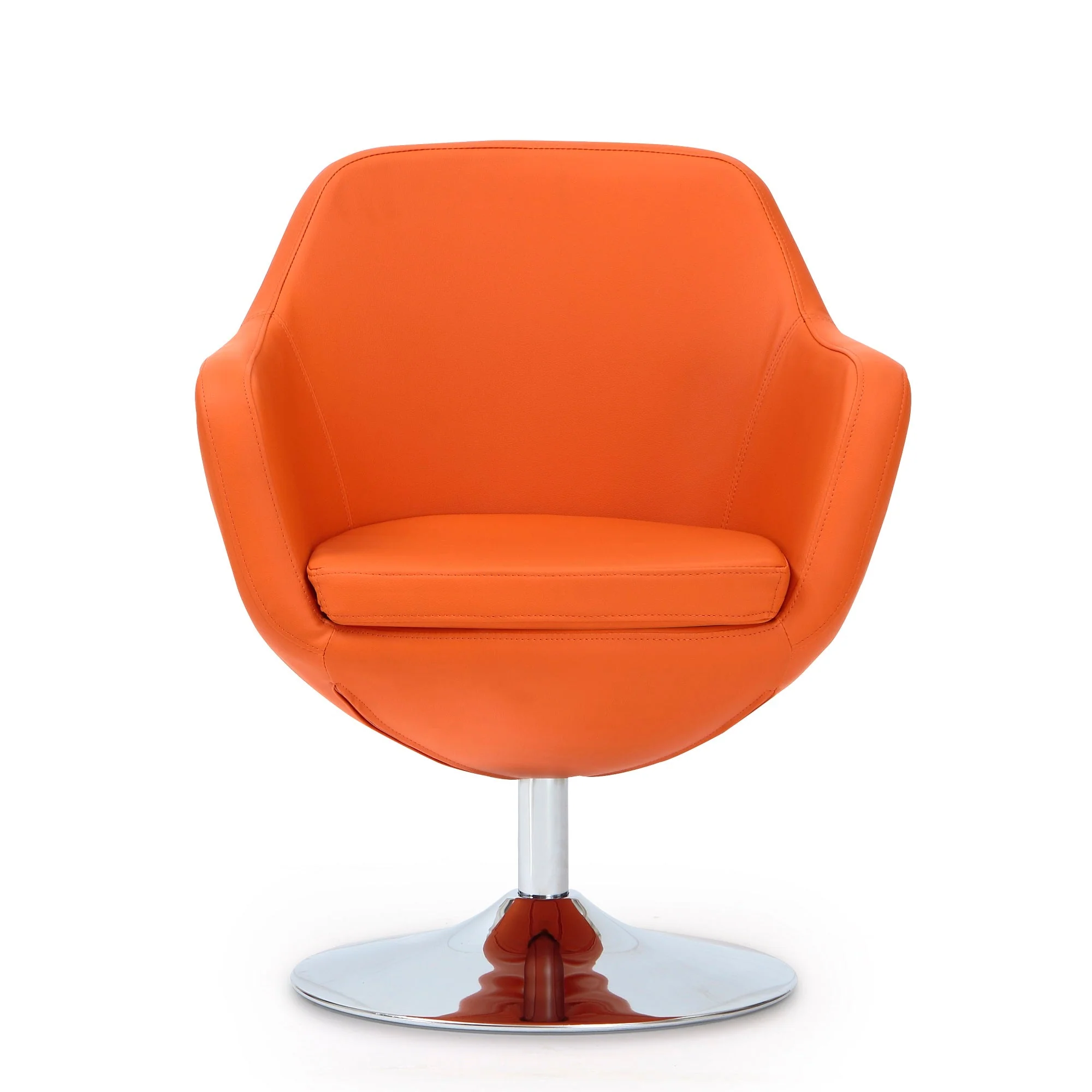 Caisson Faux Leather Swivel Accent Chair in Orange and Polished Chrome (set of 2) - Image 4