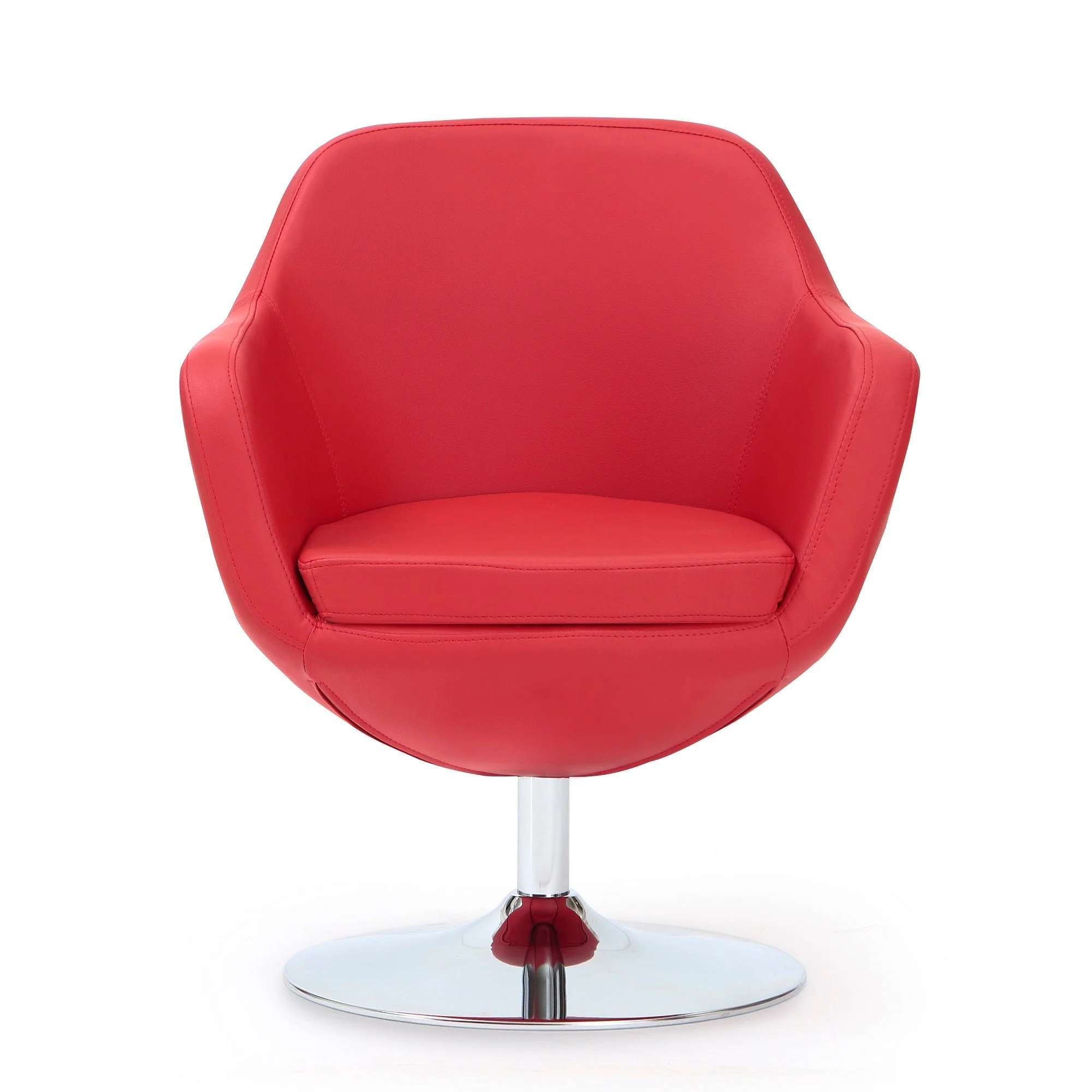 Caisson Faux Leather Swivel Accent Chair in Red and Polished Chrome (set of 2) - Image 4