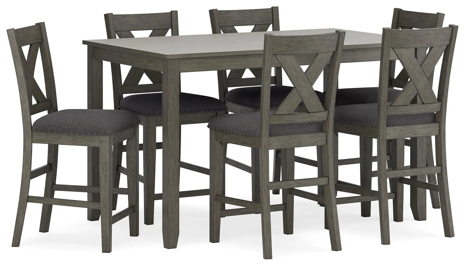 Caitbrook Gray Counter Height Dining Table and 6 Bar Stools