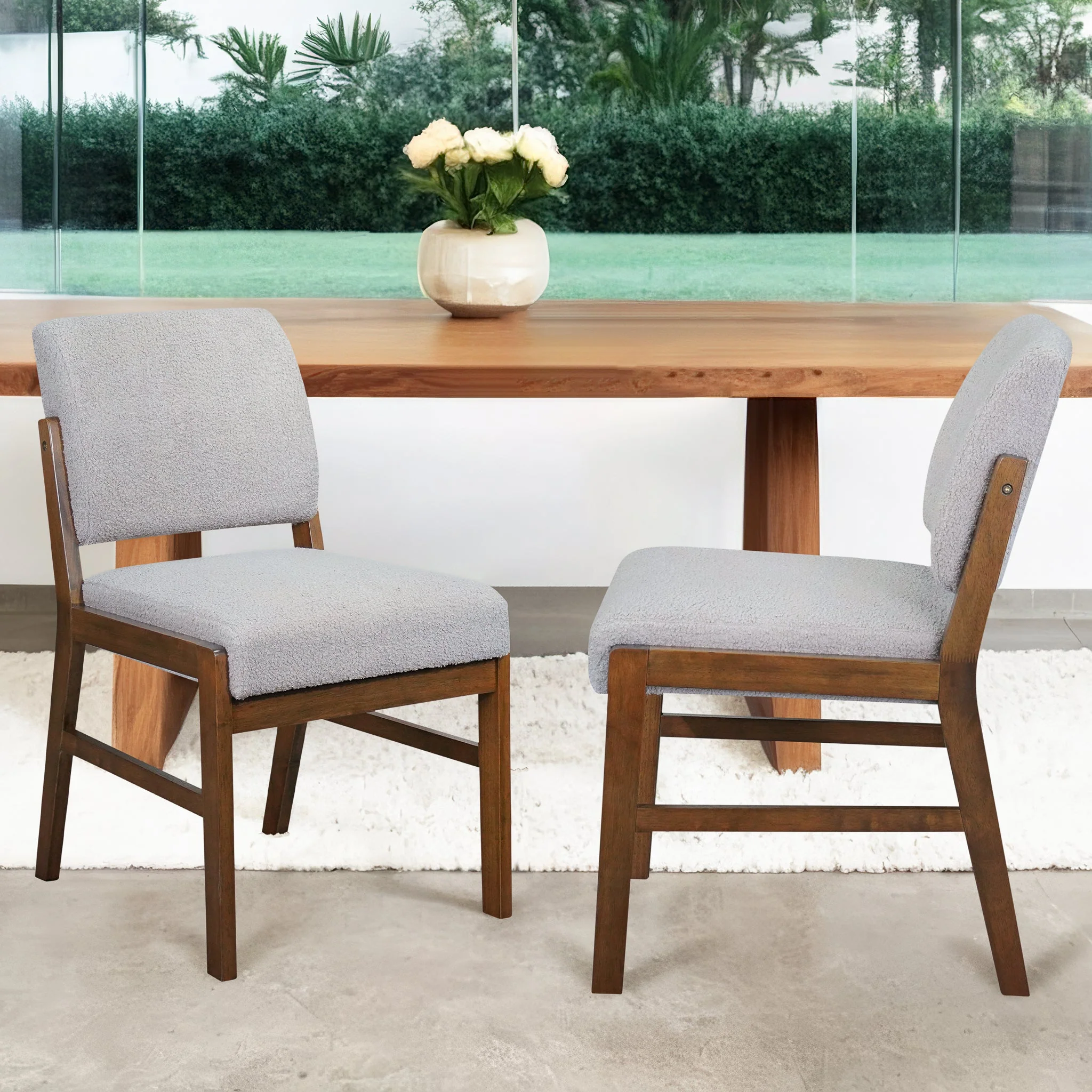 Caldwell Dining Chair Set of 2 - Light Grey Boucle - Image 2