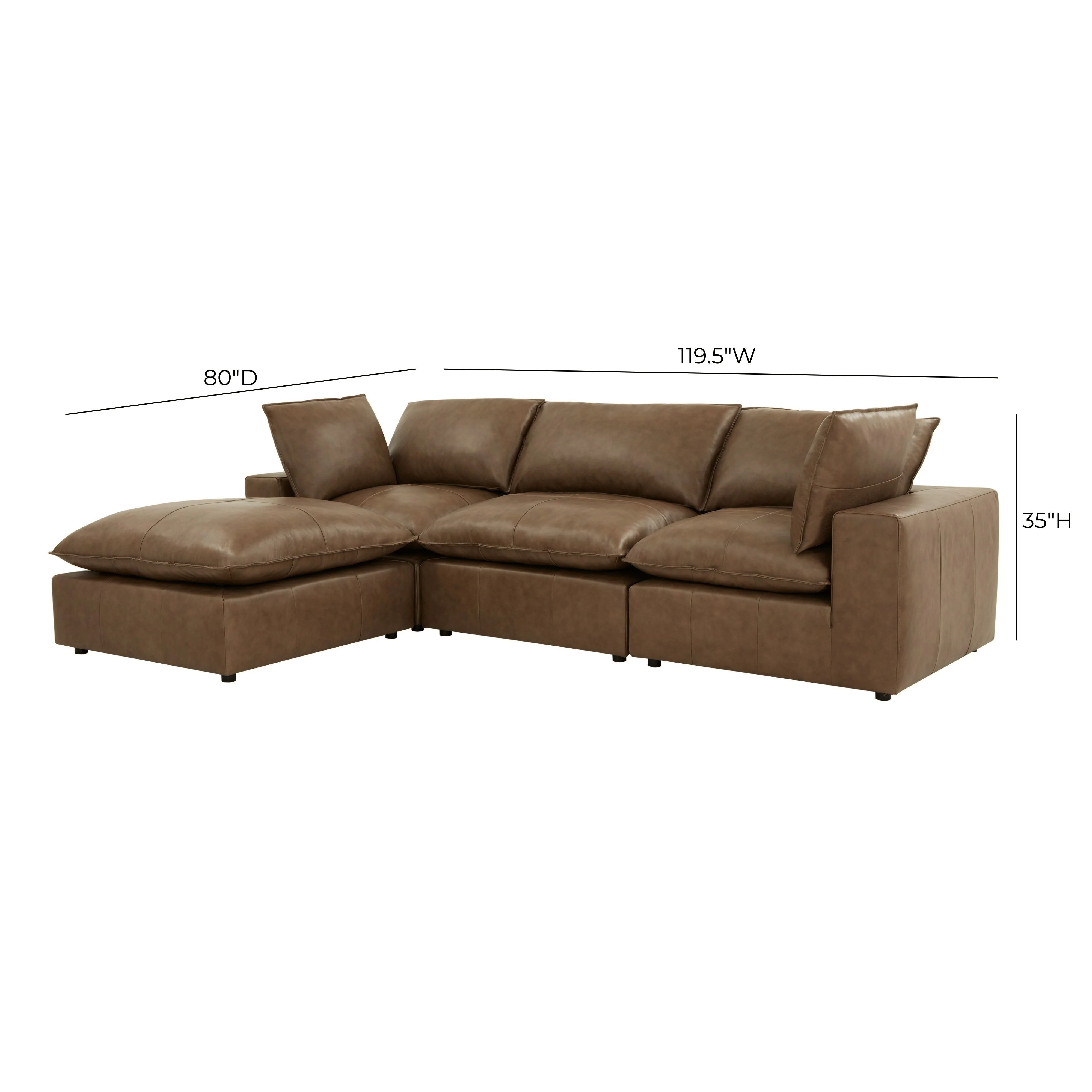 Cali 4-Piece Brown Leather Modular Sectional - Image 6