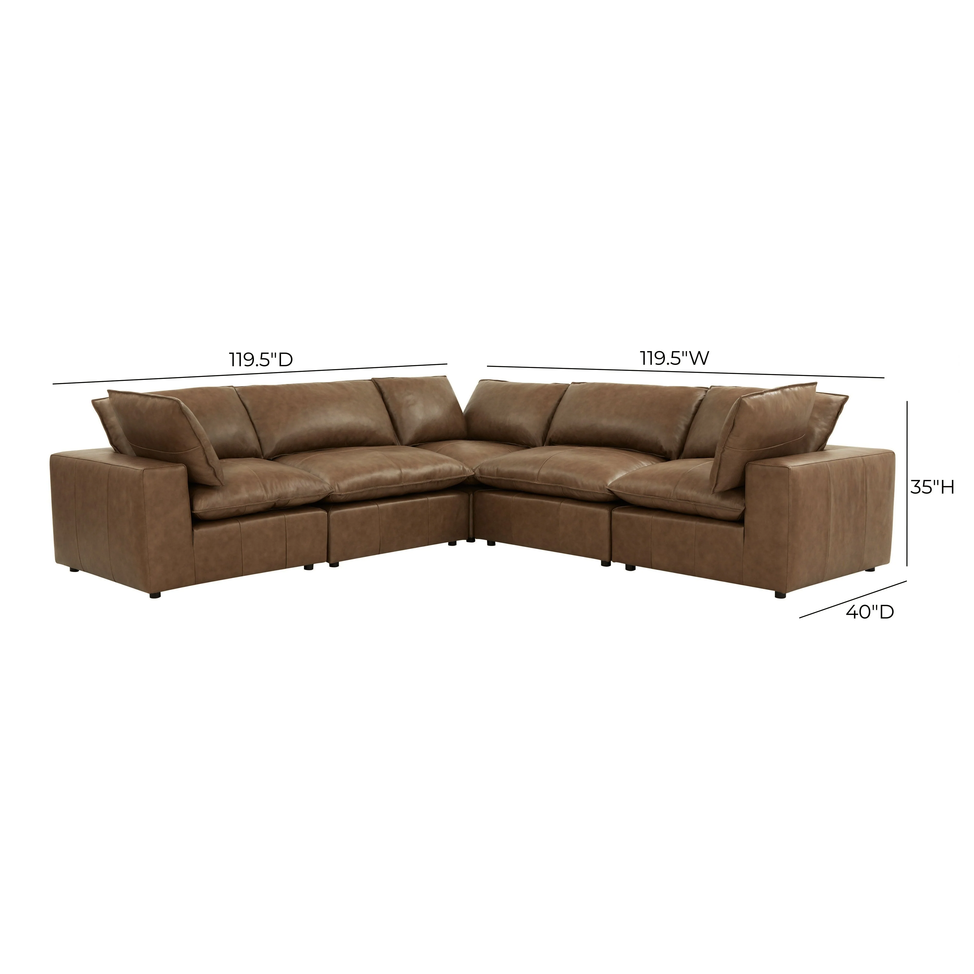 Cali 5-Piece Brown Leather Modular L-Sectional - Image 6