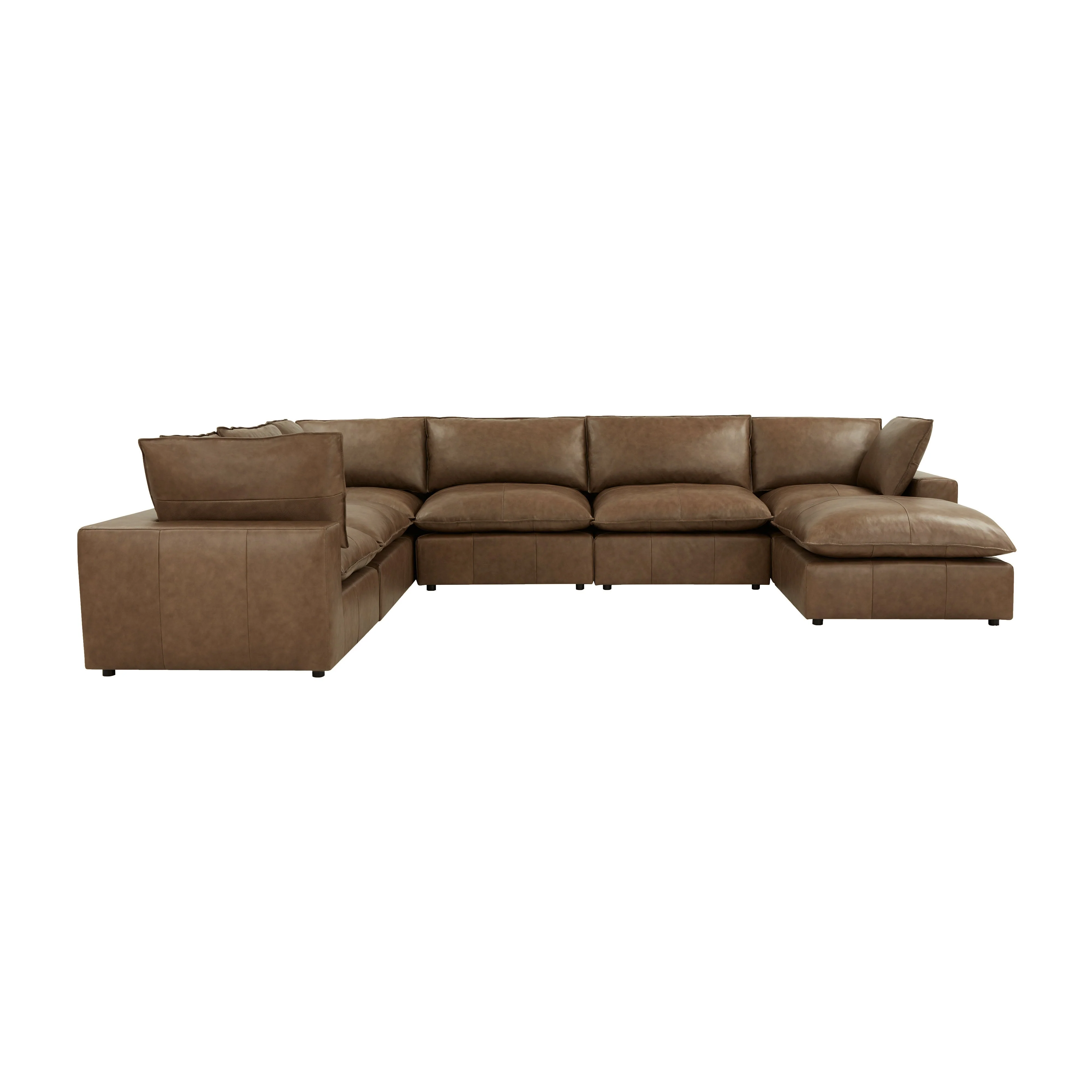 Cali 7-Piece Brown Leather Modular Large Chaise Sectional - Image 3
