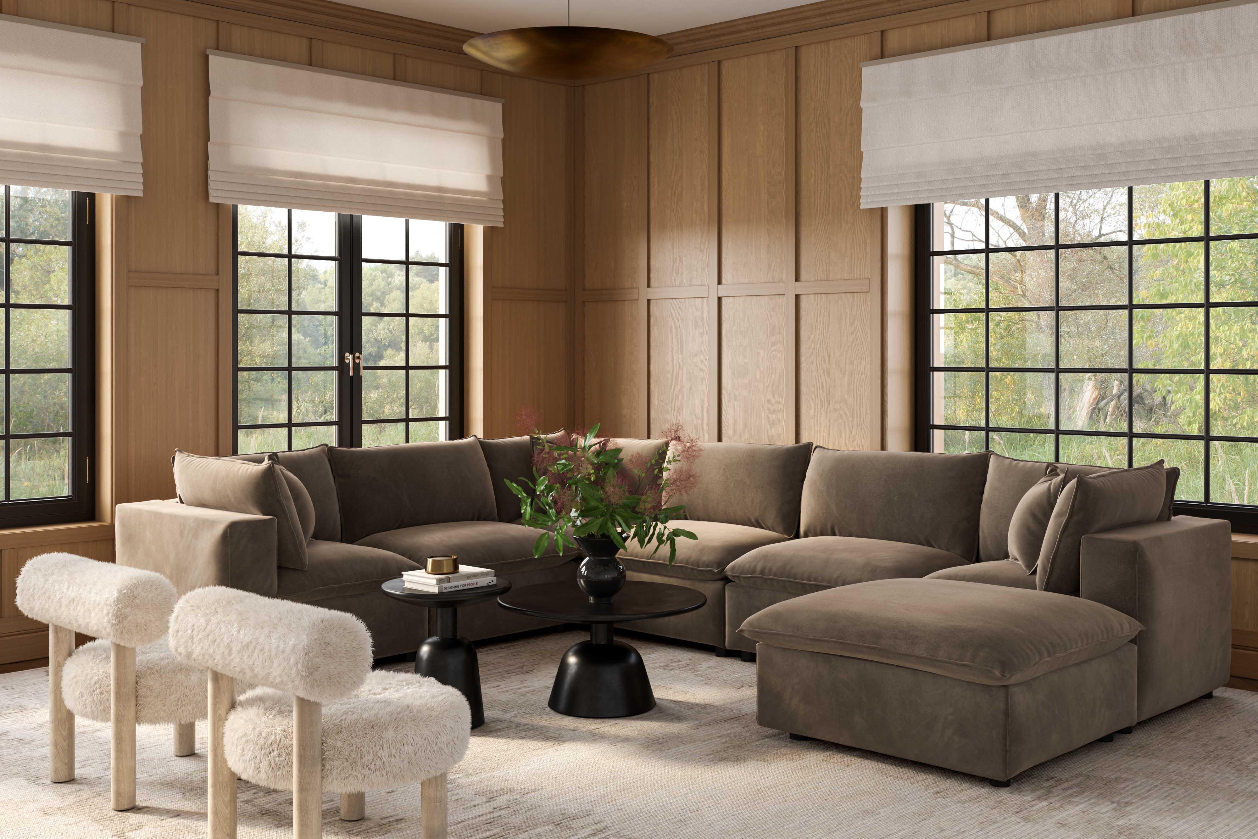 Cali 7-Piece Chocolate Brown Performance Velvet Large Chaise Sectional - Image 2
