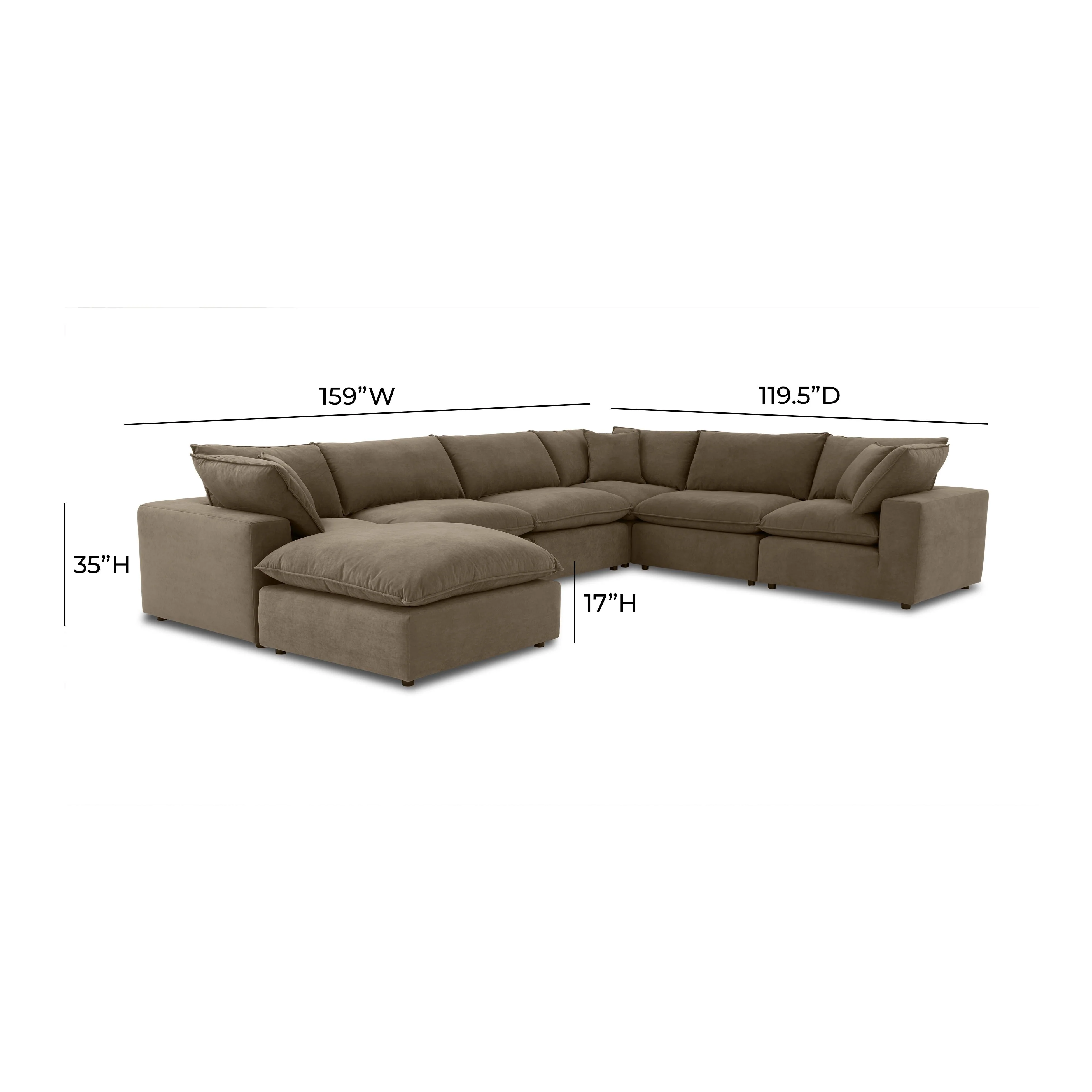 Cali Chocolate Brown Performance Velvet Large Chaise Sectional - Image 3