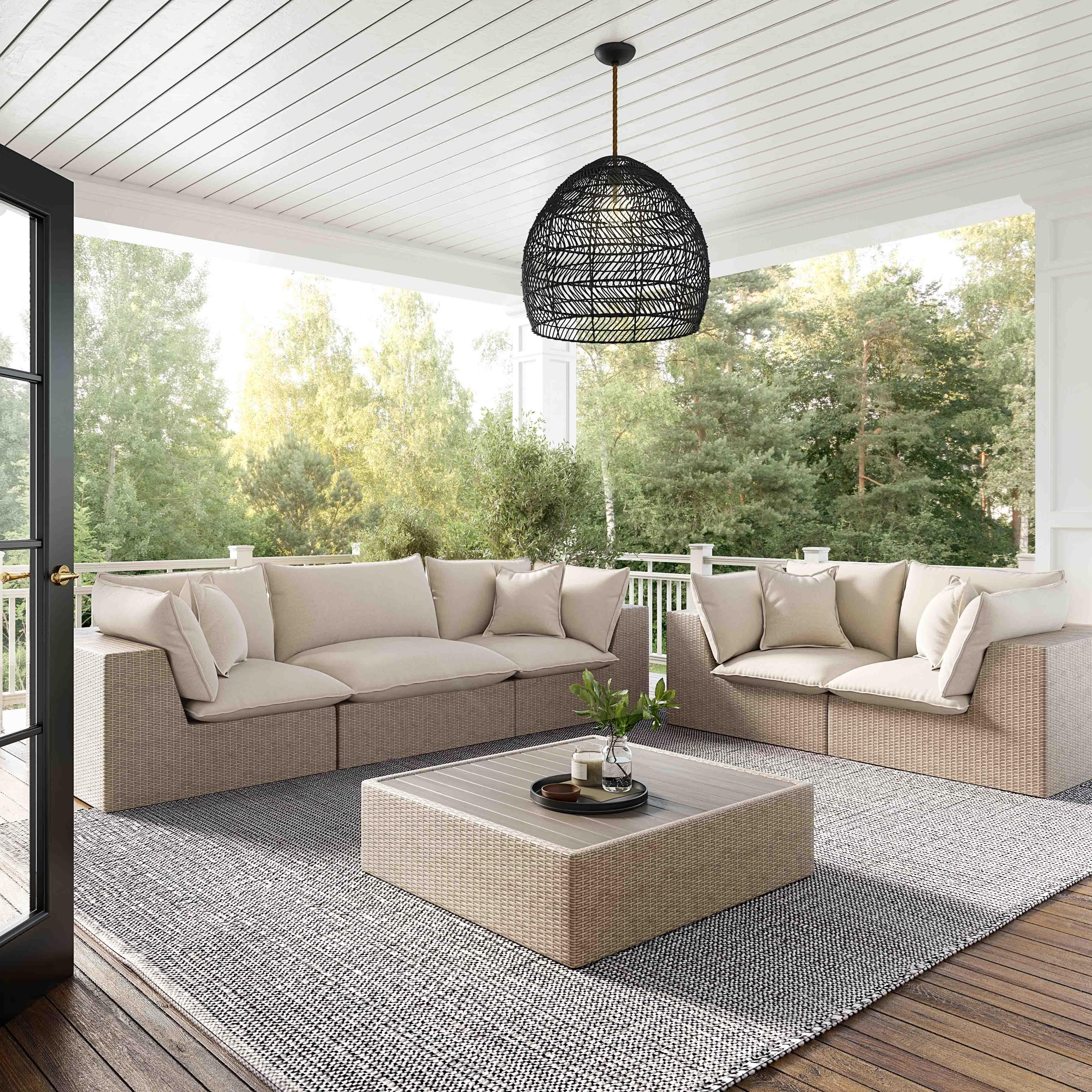 Cali Natural Wicker Outdoor Ottoman / Coffee Table - Image 3