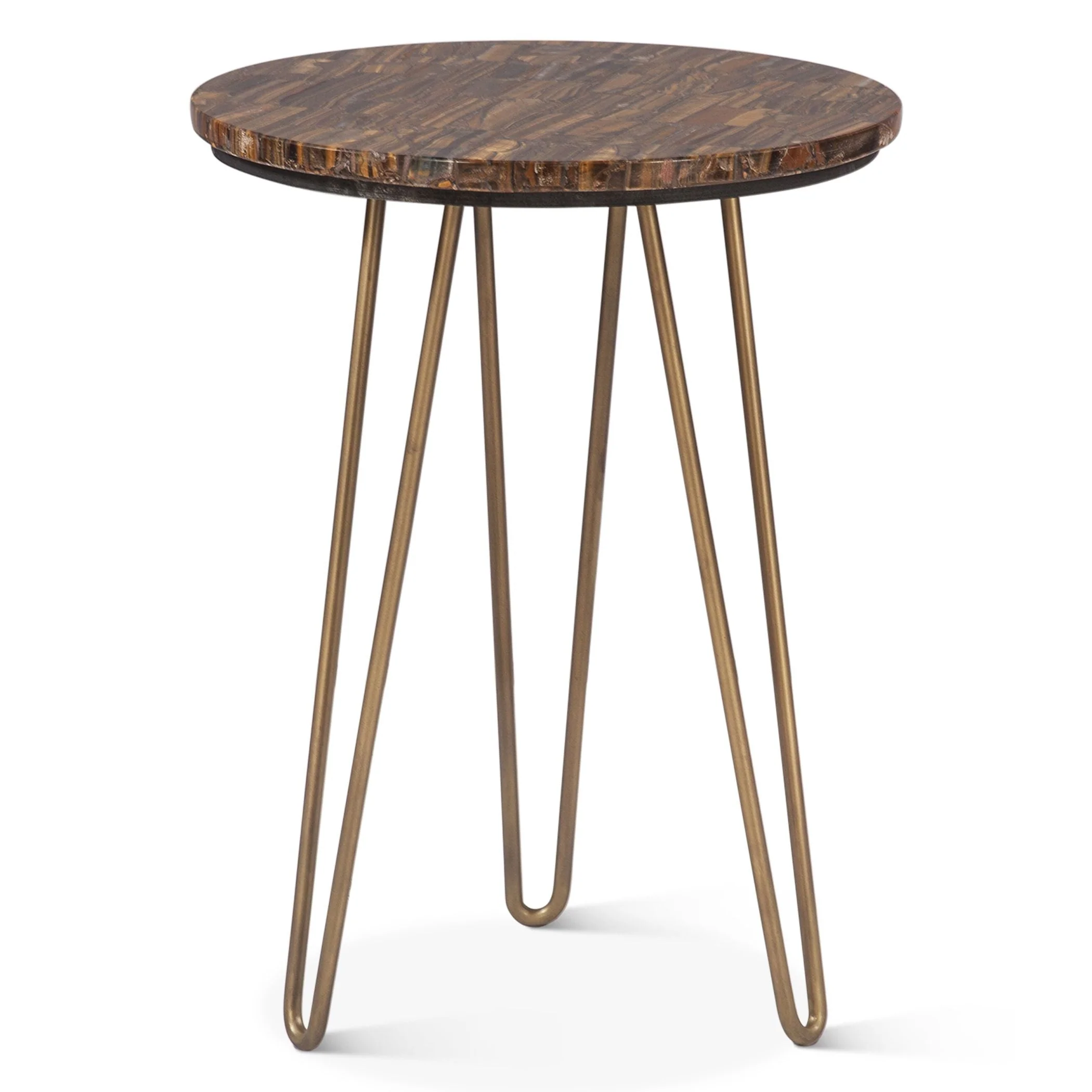 Calico 17" Side Table in Tiger Eye with Antique Gold Base - Image 2