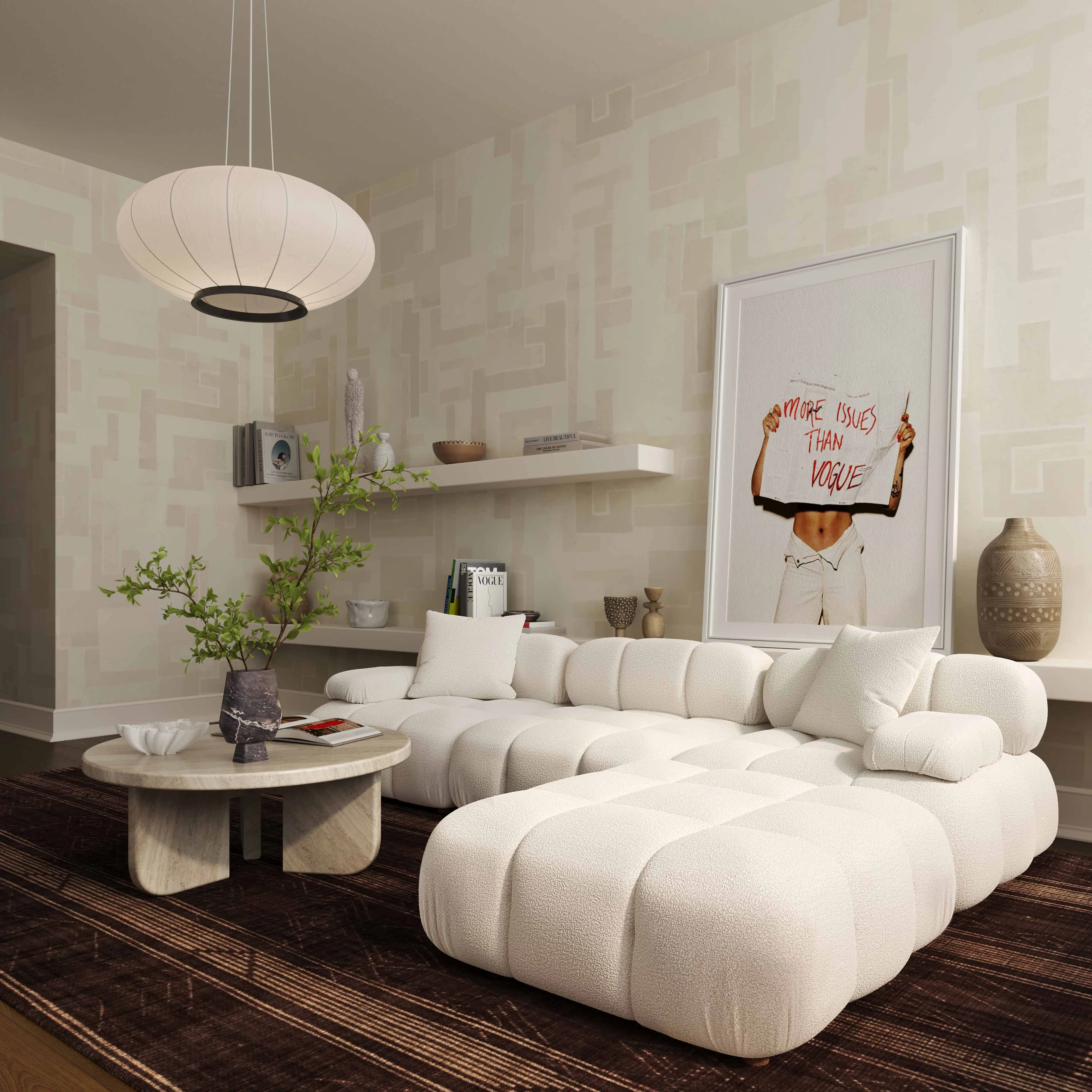 Calliope Cream Vegan Shearling Modular Corner Chair - Image 2