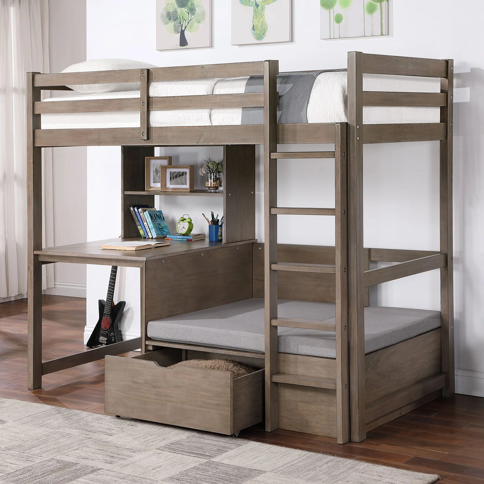 Callistus Warm Gray Twin/Workstation Loft Bed