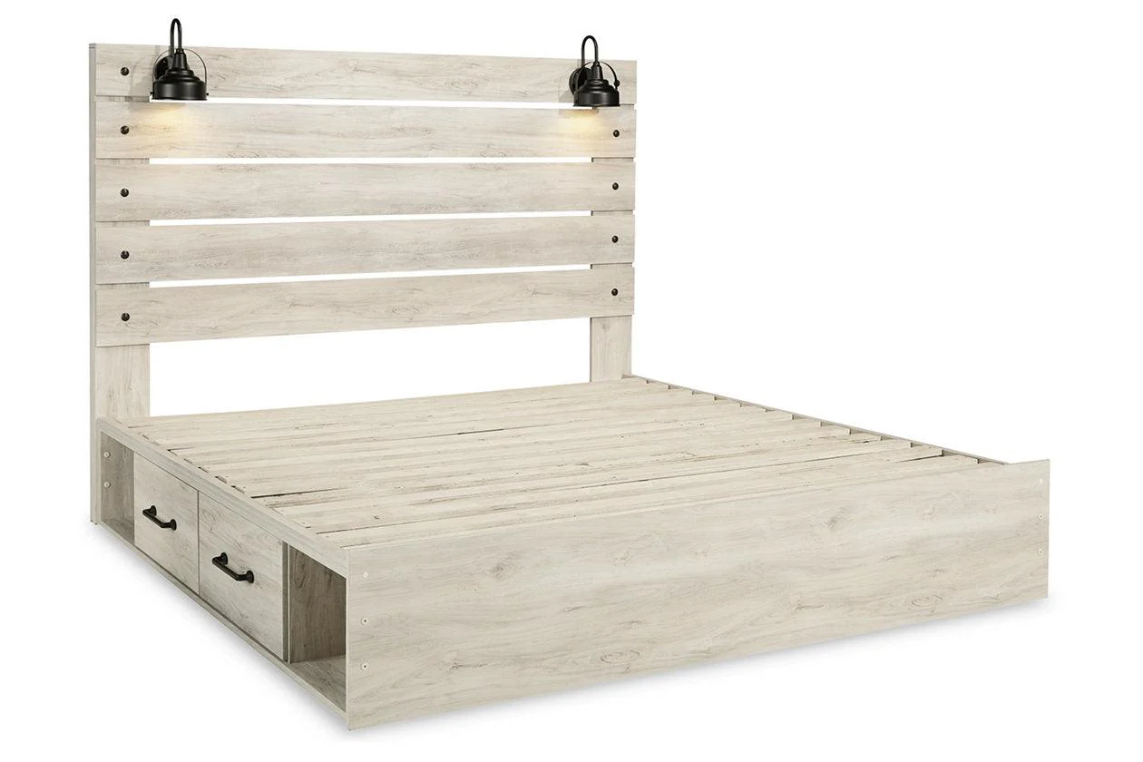 Cambeck Whitewash King Platform Bed with 4 Storage Drawers - Image 2