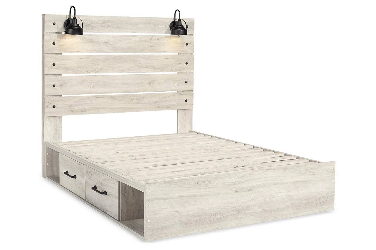 Cambeck Whitewash Queen Platform Bed with 2 Storage Drawers - Image 2