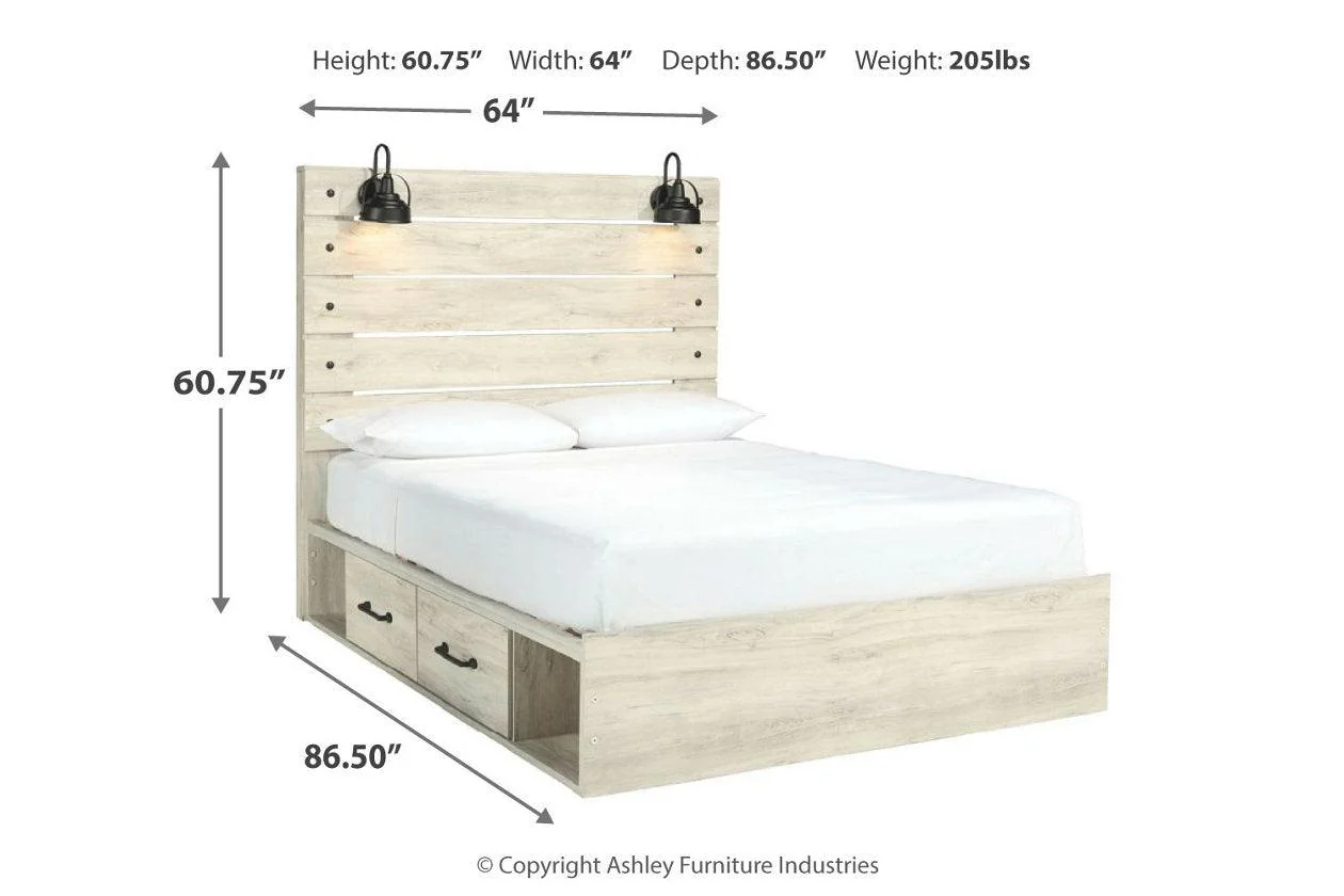 Cambeck Whitewash Queen Platform Bed with 2 Storage Drawers - Image 3