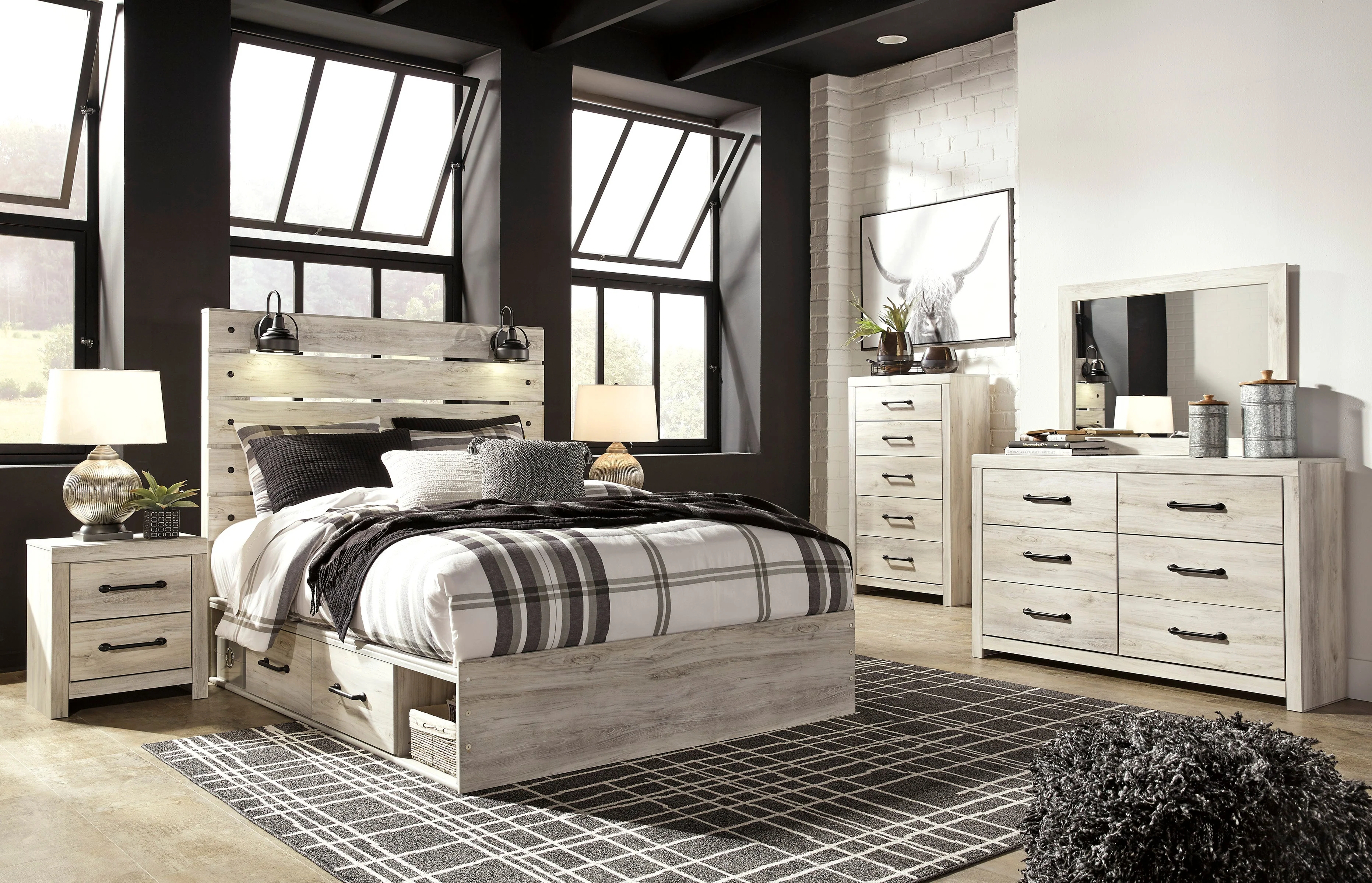 Cambeck Whitewash Storage Platform Bedroom Set with 4 Drawers - Image 2