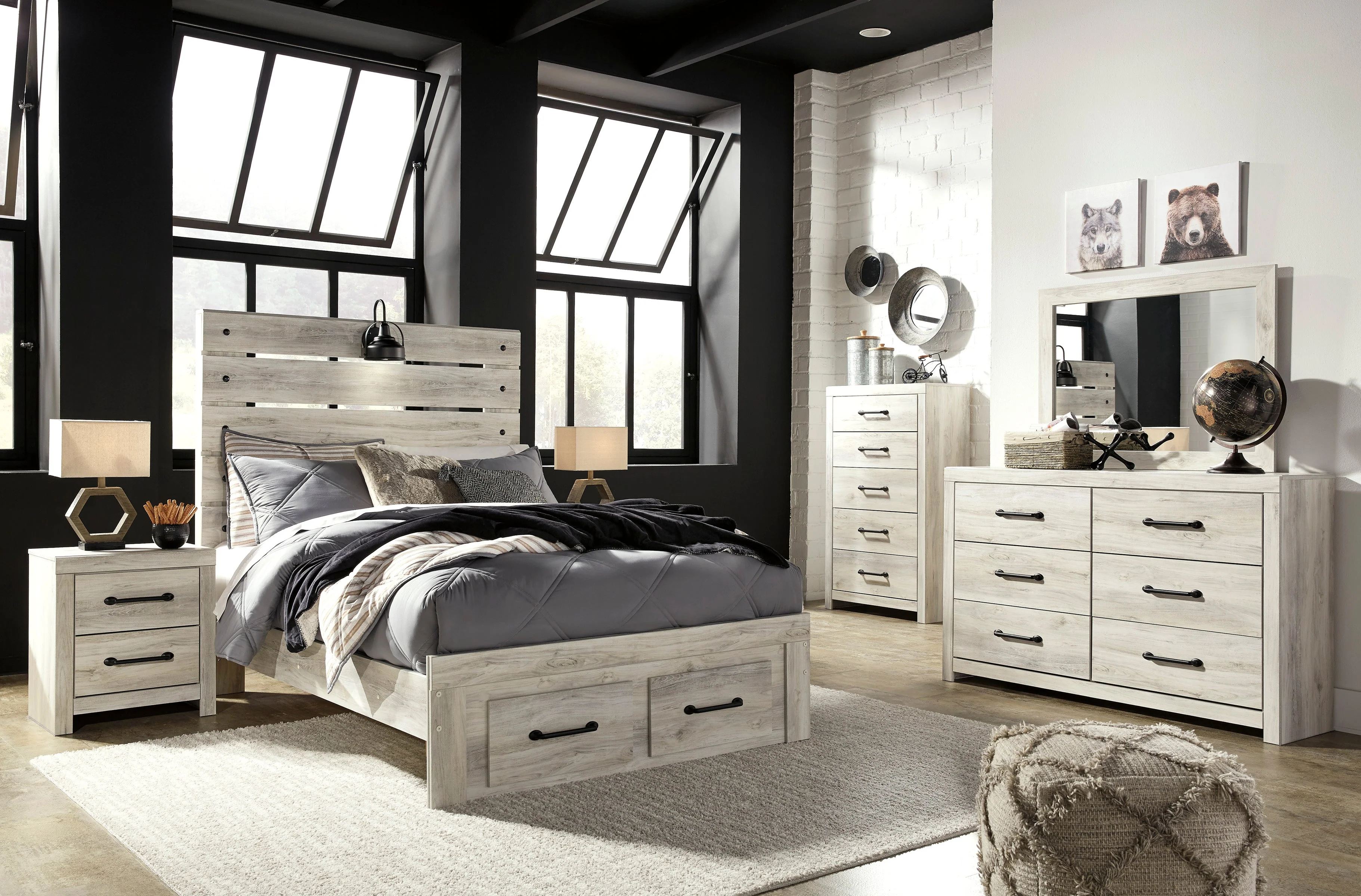 Cambeck Whitewash Storage Youth Panel Bedroom Set