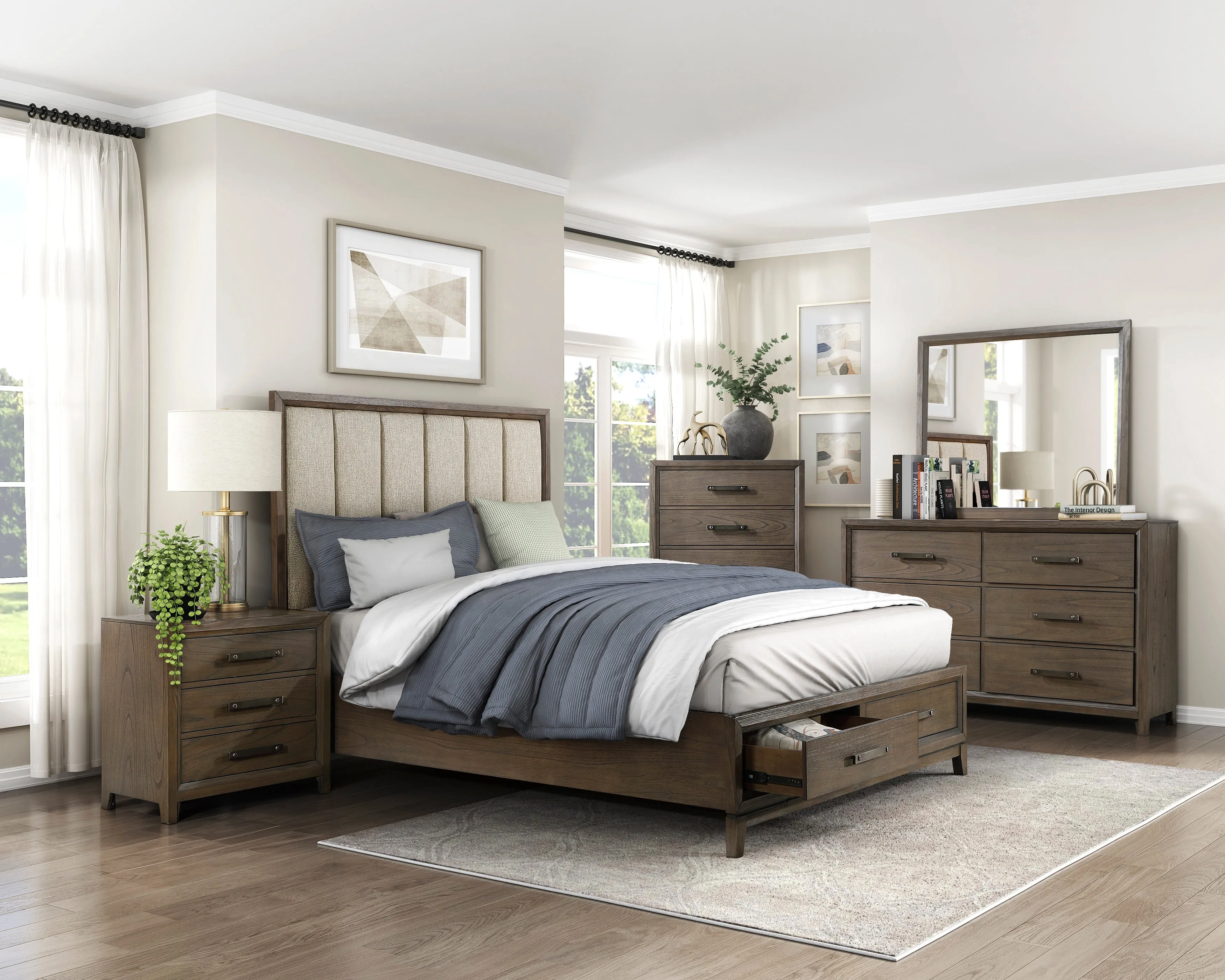 Cambridge Dark Walnut Queen Platform Bed with Footboard Storage - Image 2