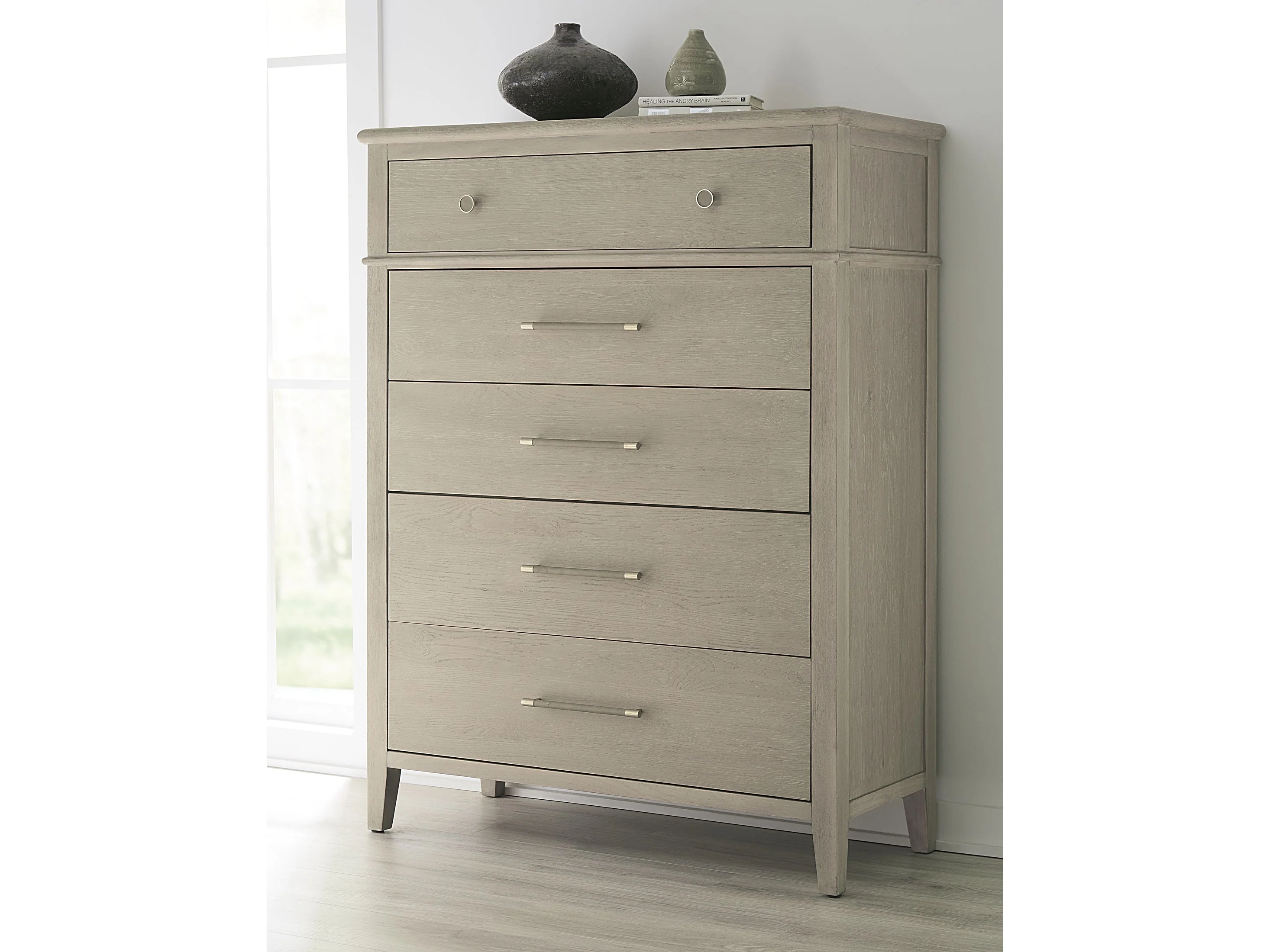 Camden Chai Five Drawer Oak Wood Chest