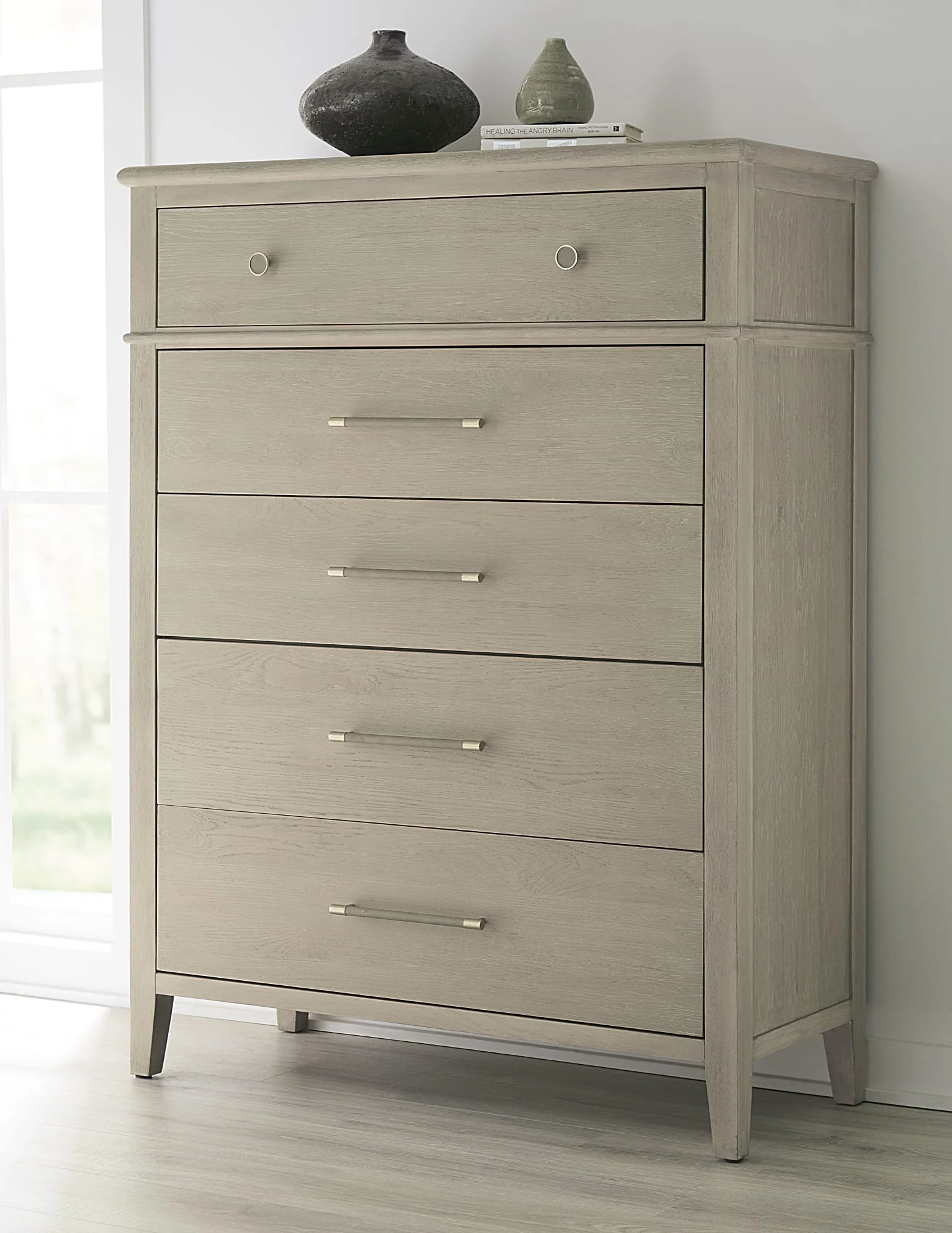 Camden Chai Five Drawer Oak Wood Chest - Image 2