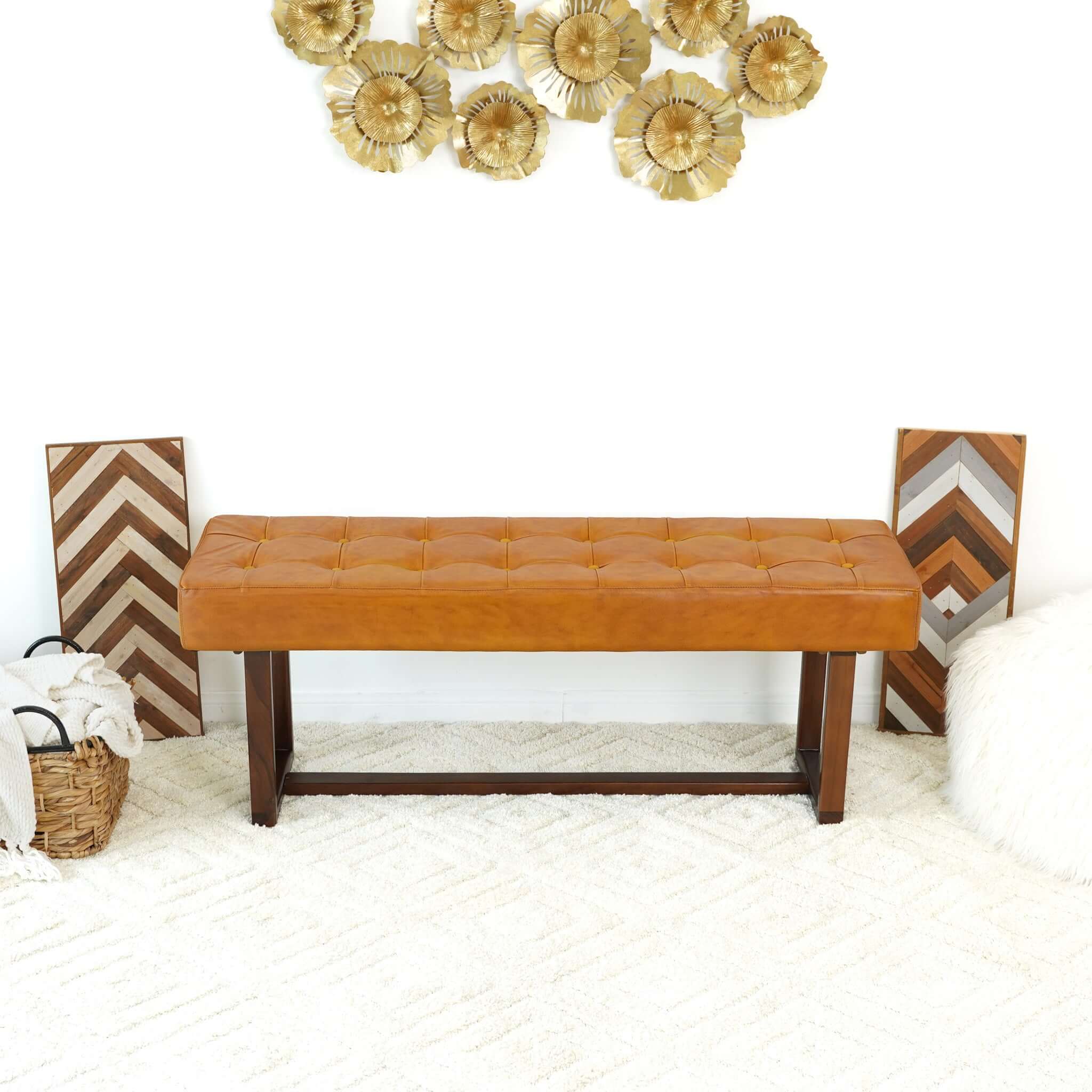 Cameron Tan Leather Bench - Image 3
