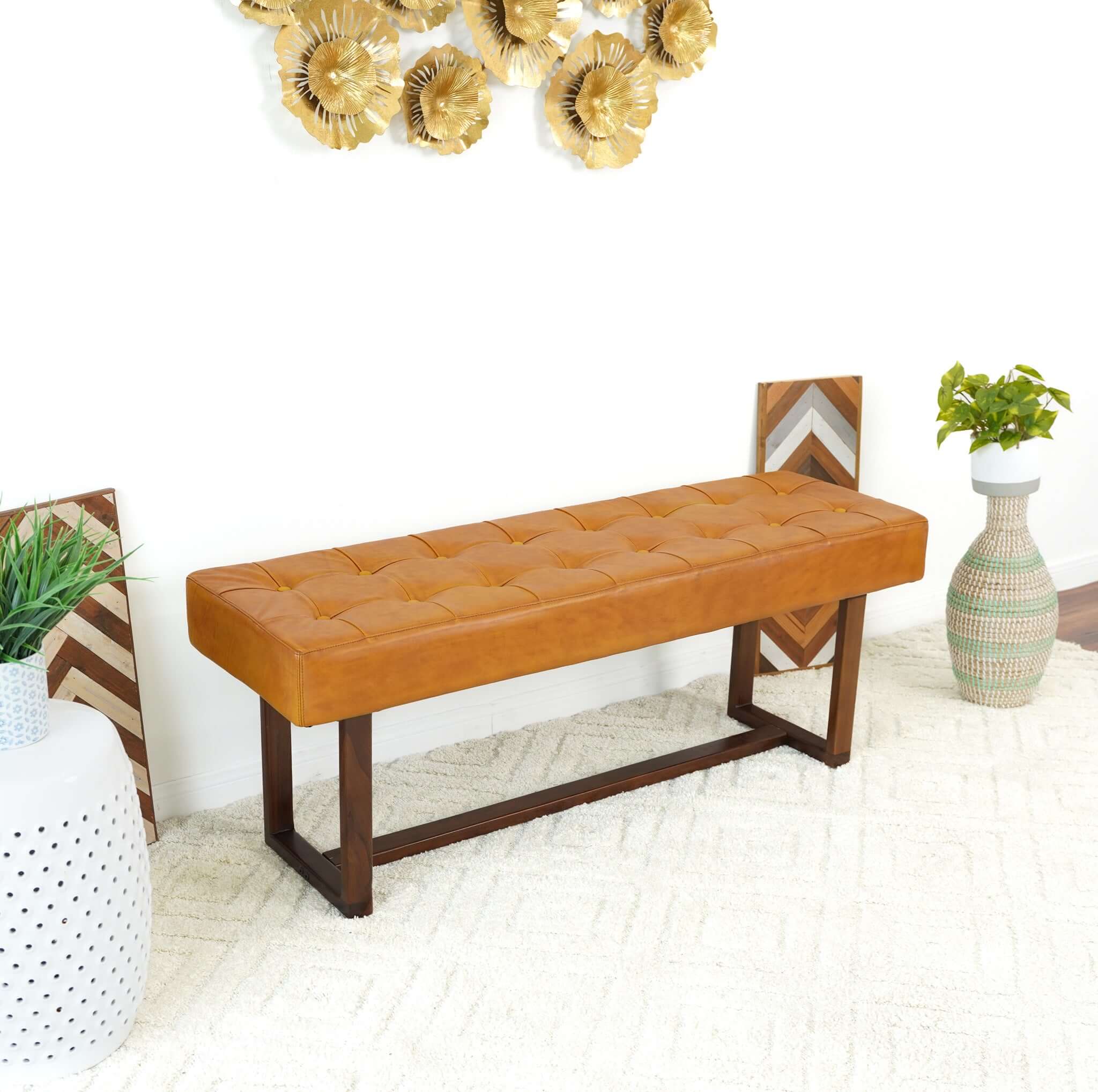 Cameron Tan Leather Bench - Image 5