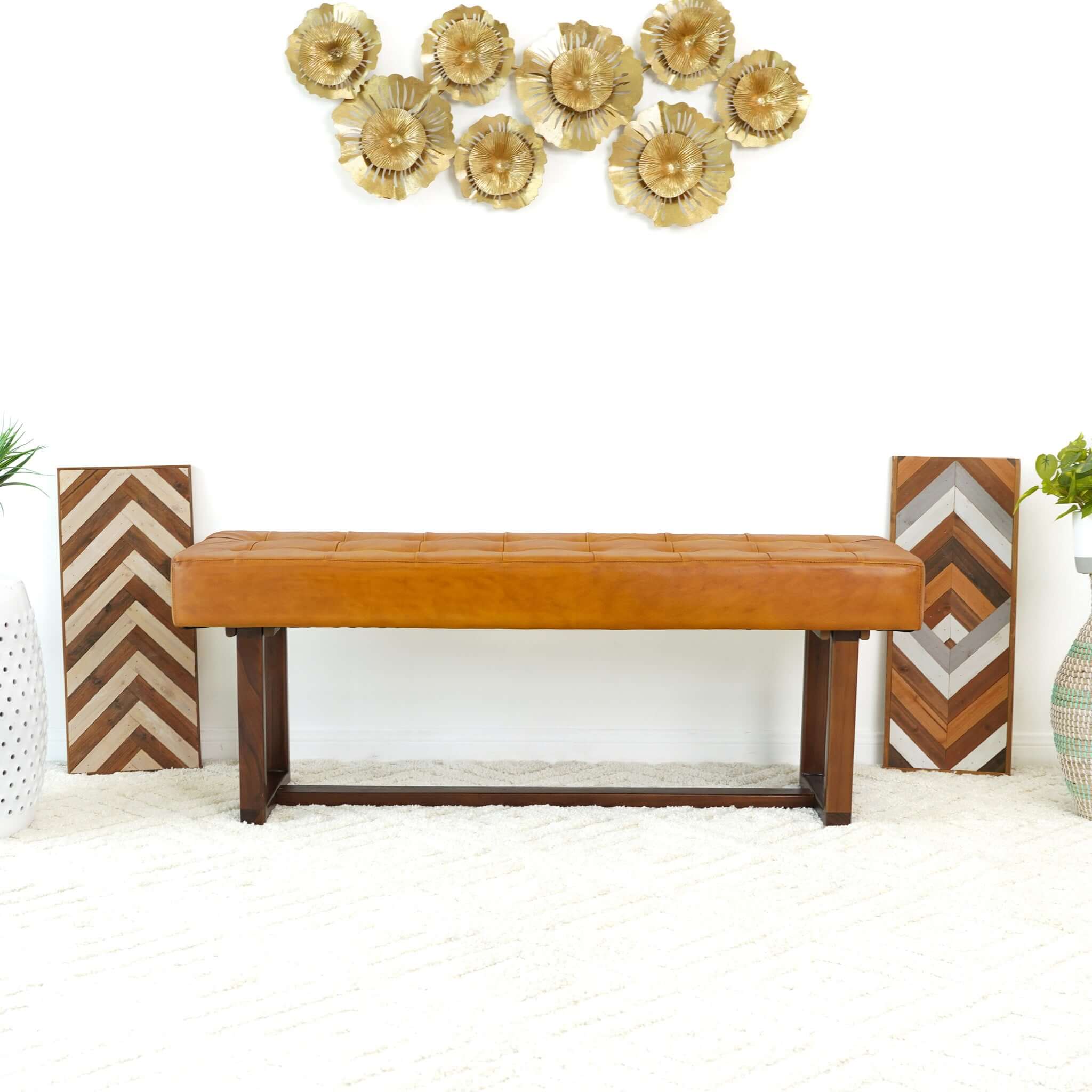 Cameron Tan Leather Bench - Image 6