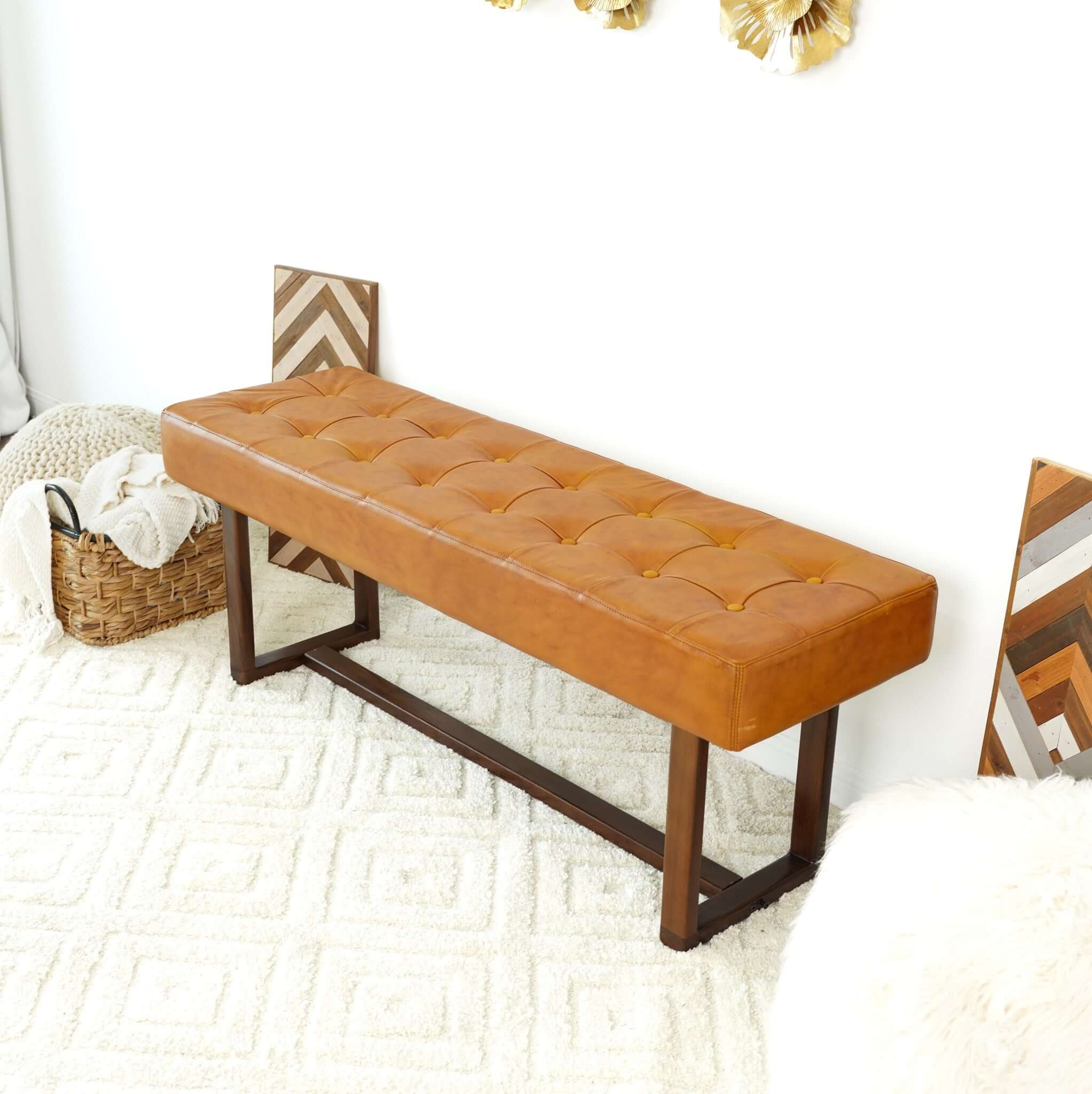 Cameron Tan Leather Bench - Image 7