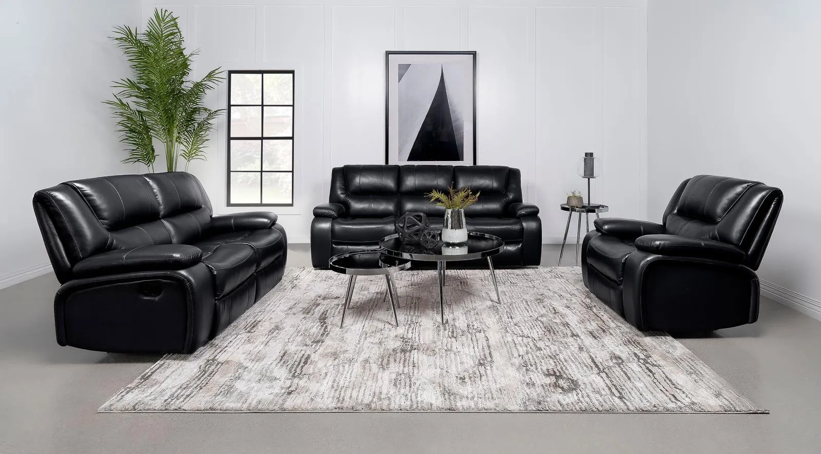 Camila Black Upholstered Manual Reclining Living Room Set