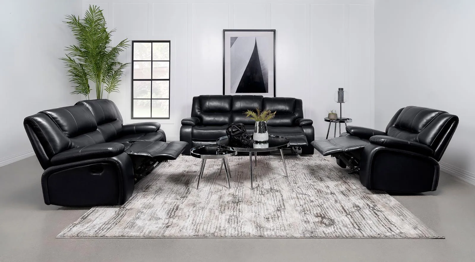 Camila Black Upholstered Manual Reclining Living Room Set - Image 2
