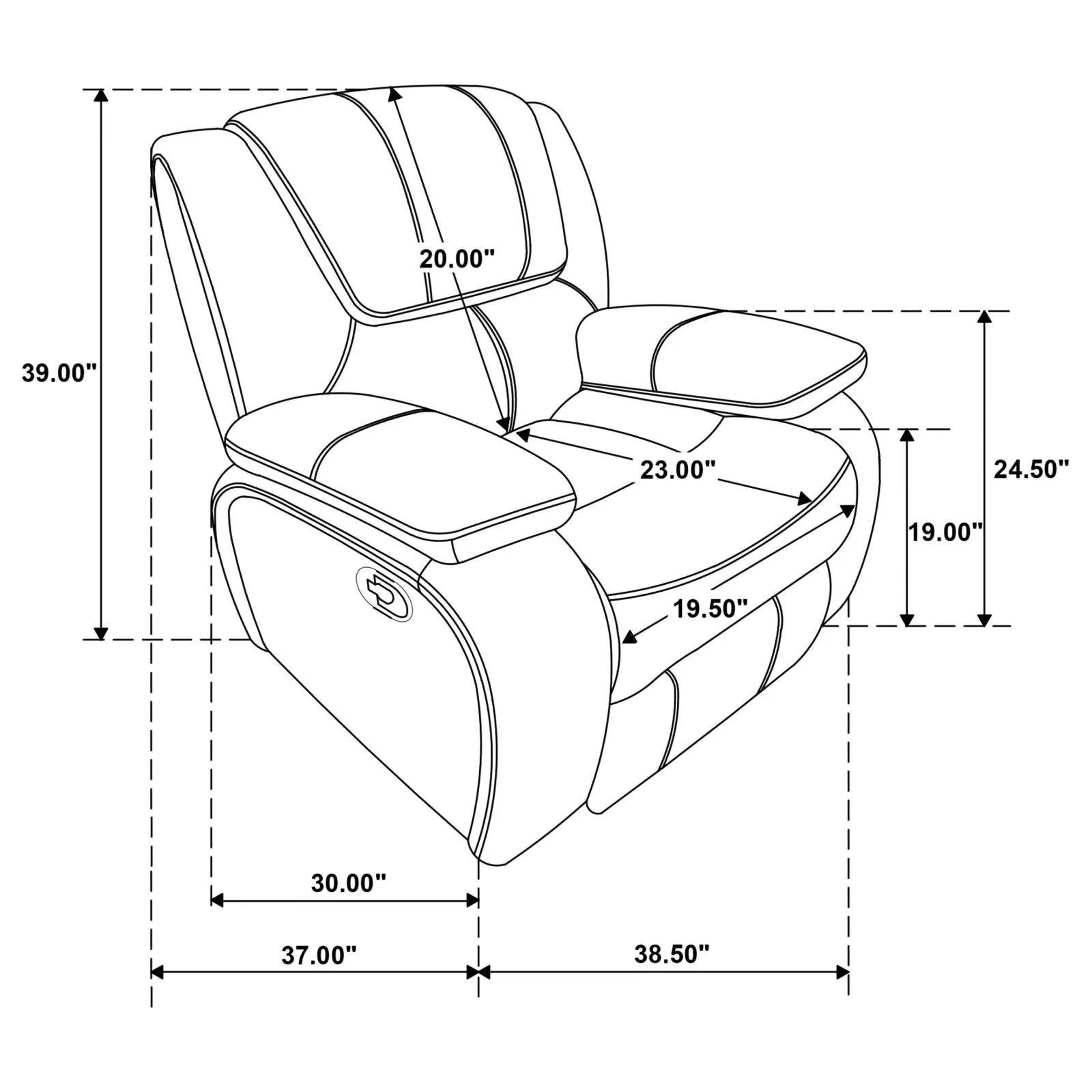 Camila Black Upholstered Manual Reclining Living Room Set - Image 21
