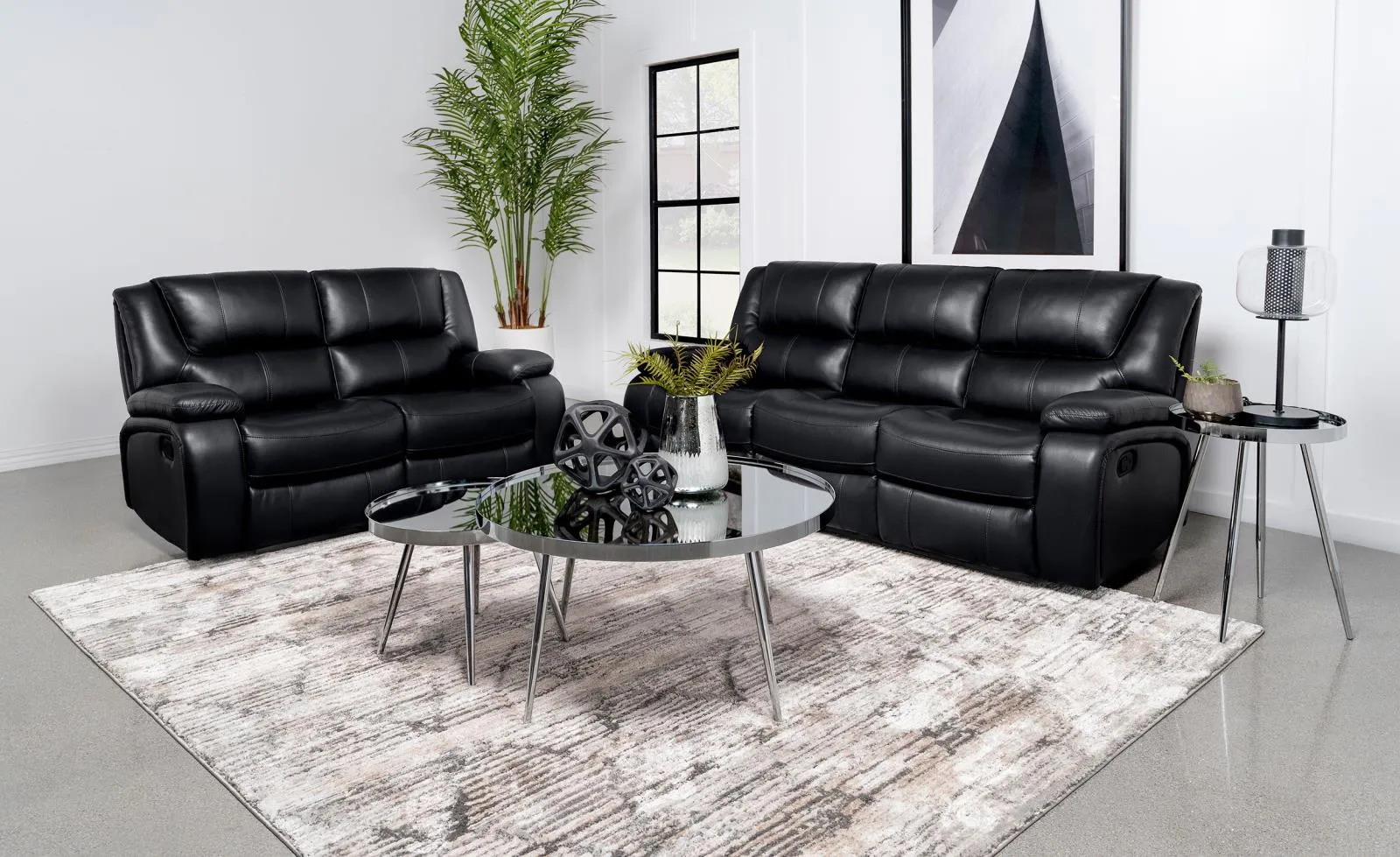 Camila Black Upholstered Manual Reclining Living Room Set - Image 3