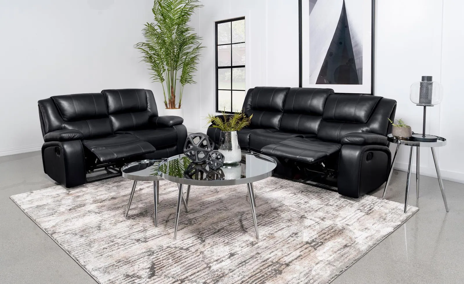 Camila Black Upholstered Manual Reclining Living Room Set - Image 4