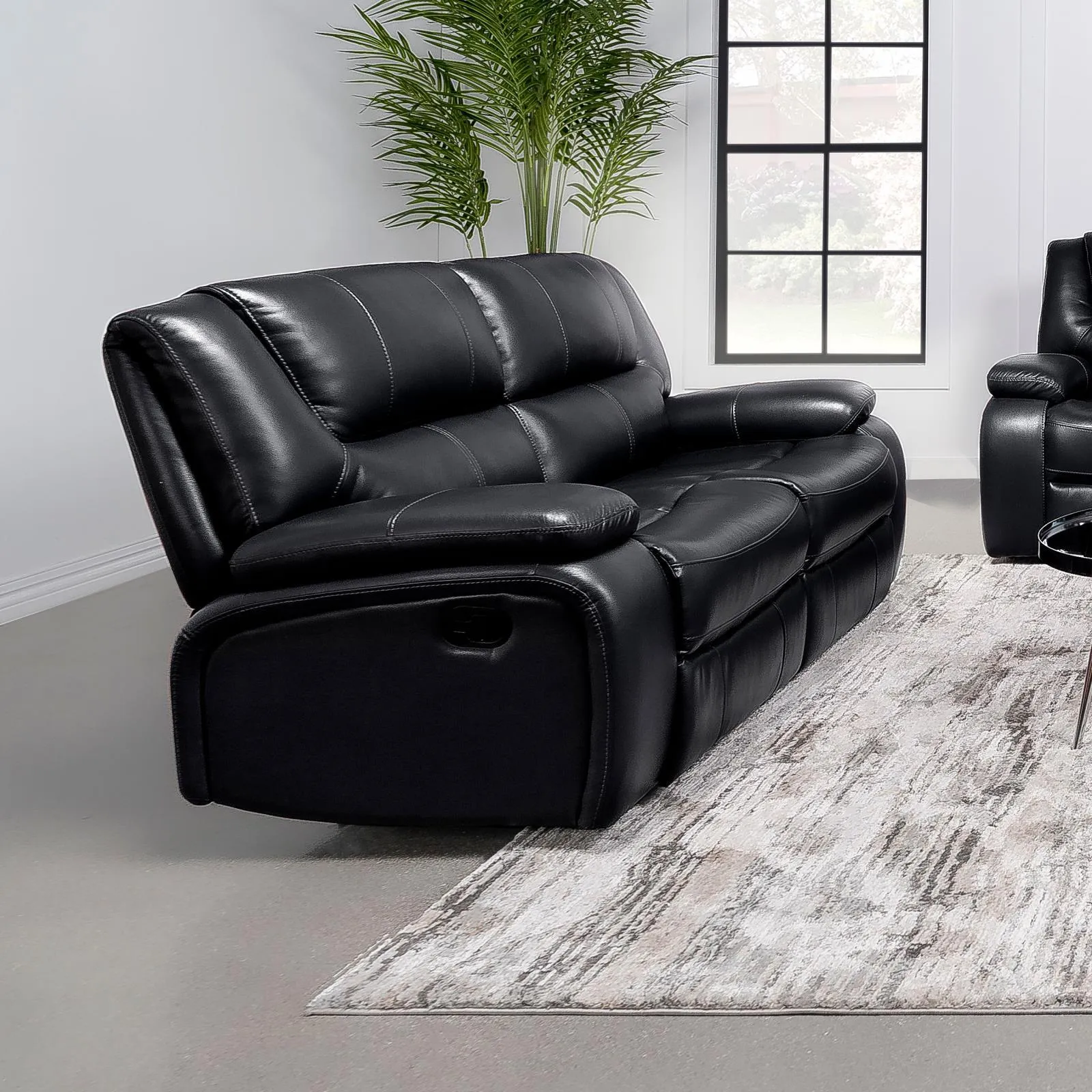 Camila Black Upholstered Motion Reclining Loveseat - Image 3