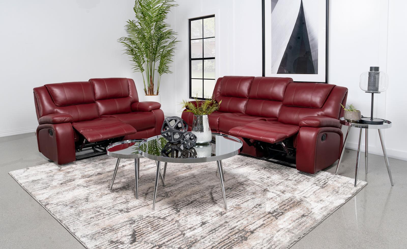 Camila Red Faux Leather 2-piece Upholstered Reclining Sofa Set