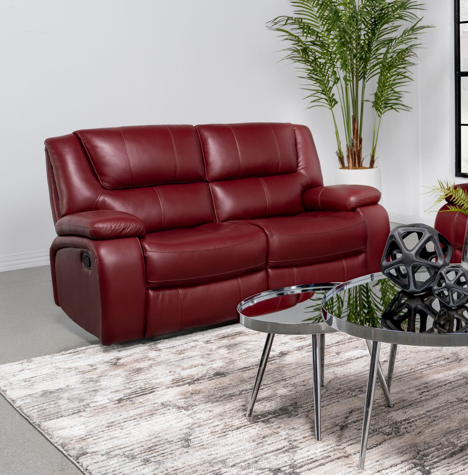 Camila Red Faux Leather Upholstered Motion Reclining Loveseat