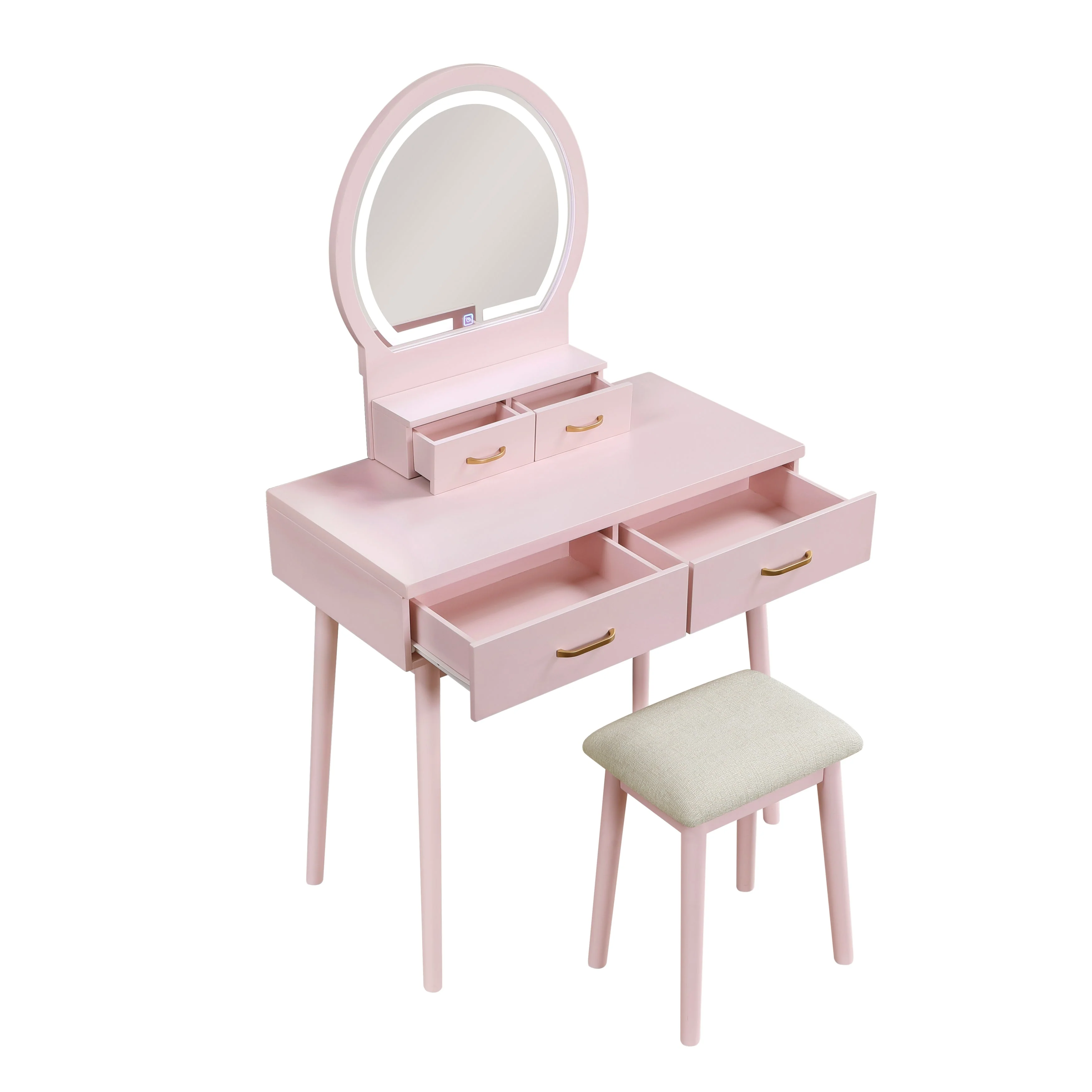 Camilla Pink Vanity Dressing Table with Mirror and Stool - Image 3