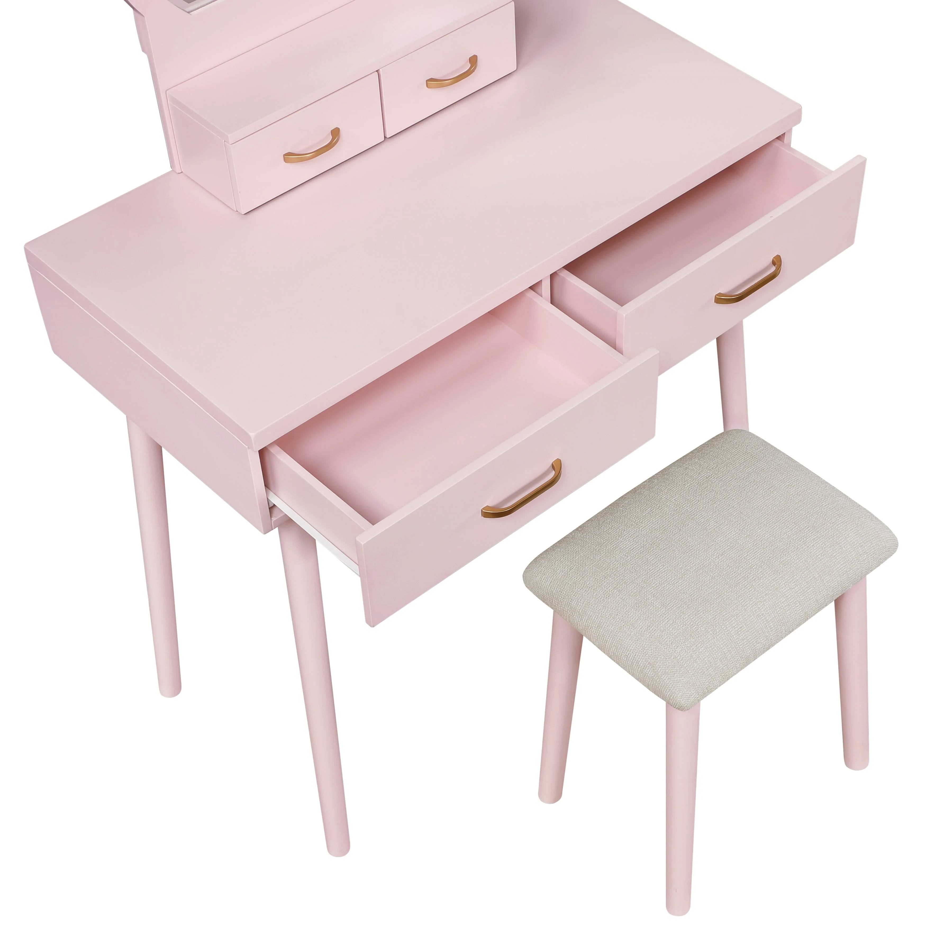 Camilla Pink Vanity Dressing Table with Mirror and Stool - Image 7