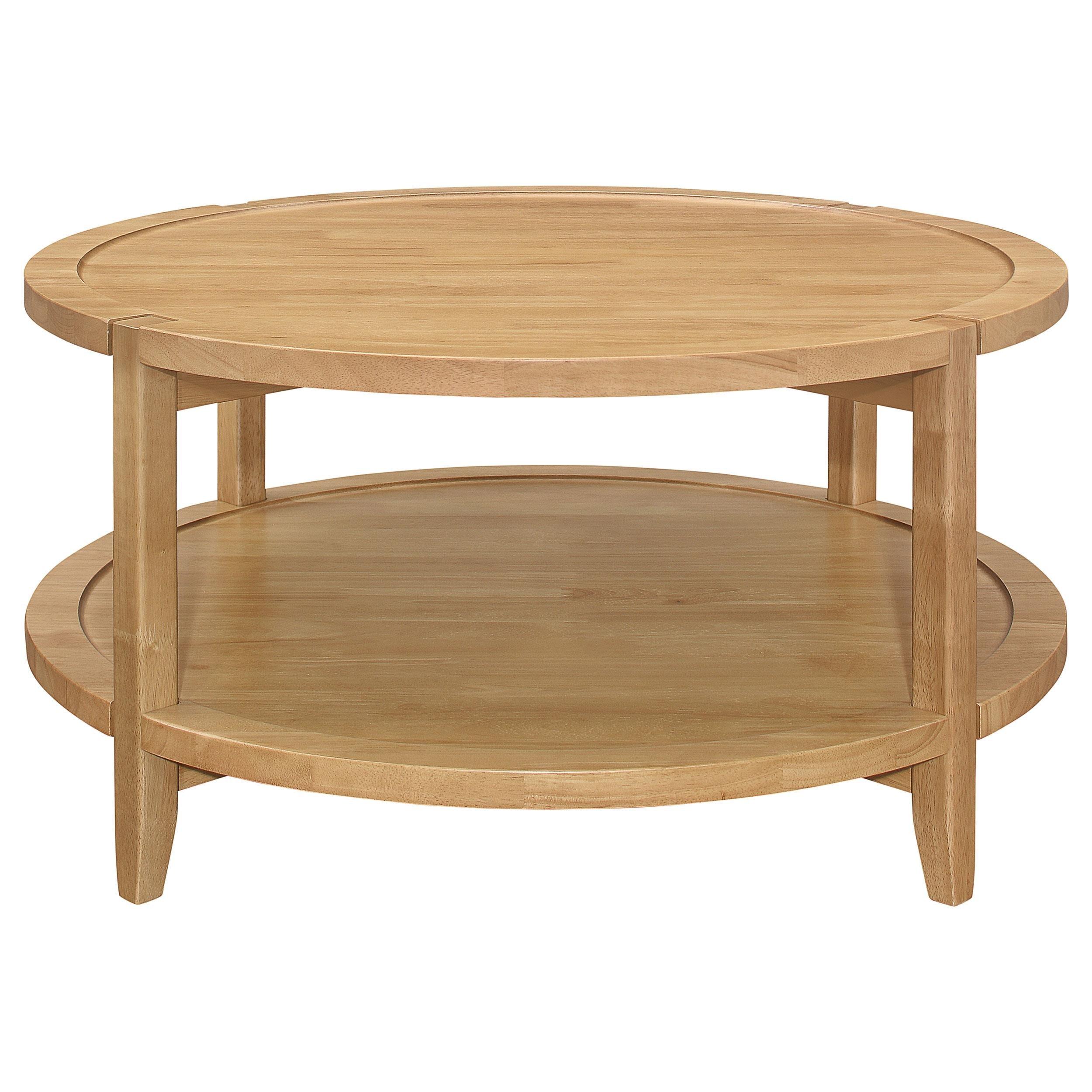 Camillo Round Solid Wood Coffee Table with Shelf Maple Brown - Image 3
