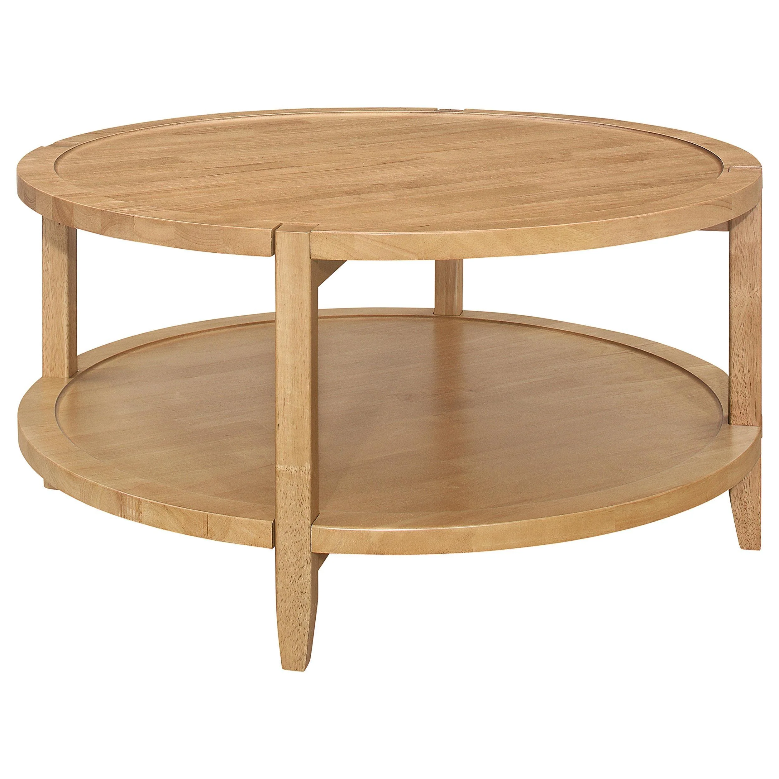 Camillo Round Solid Wood Coffee Table with Shelf Maple Brown - Image 6