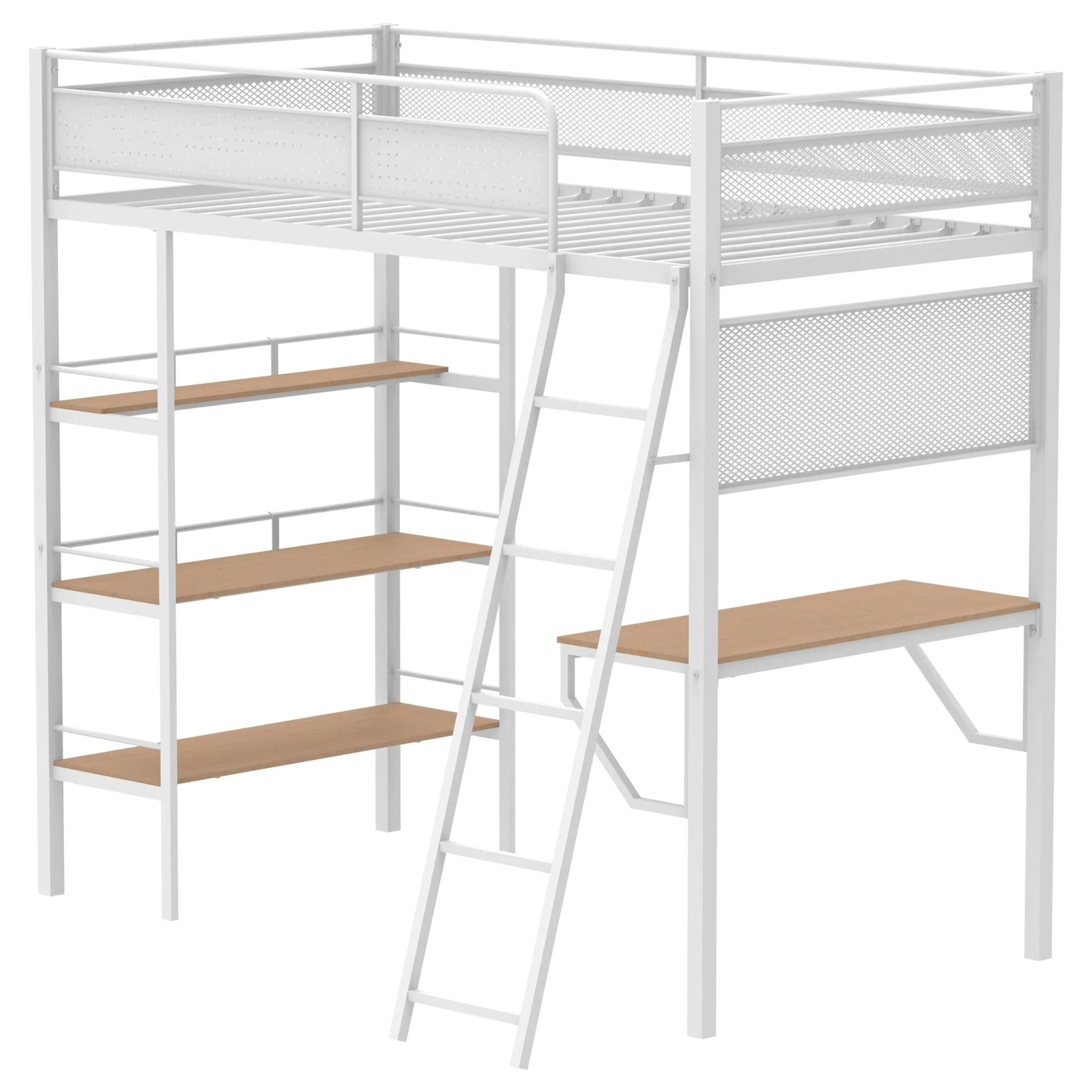Campus Matte White 3-Shelf Metal Twin Workstation Loft Bed - Image 5