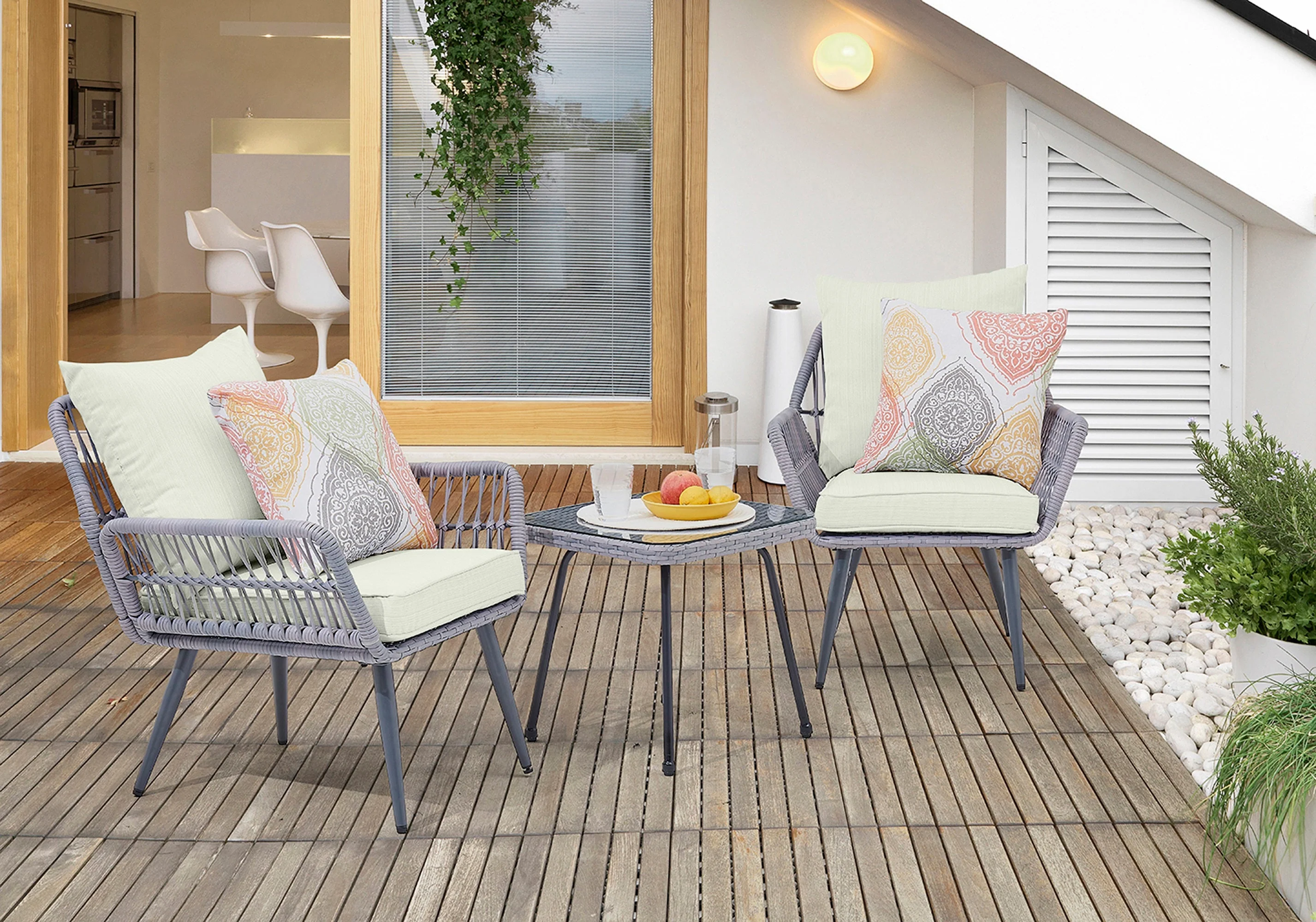 Cannes Patio 2-Person Seating Group with End Table with Cream Cushions - Image 2