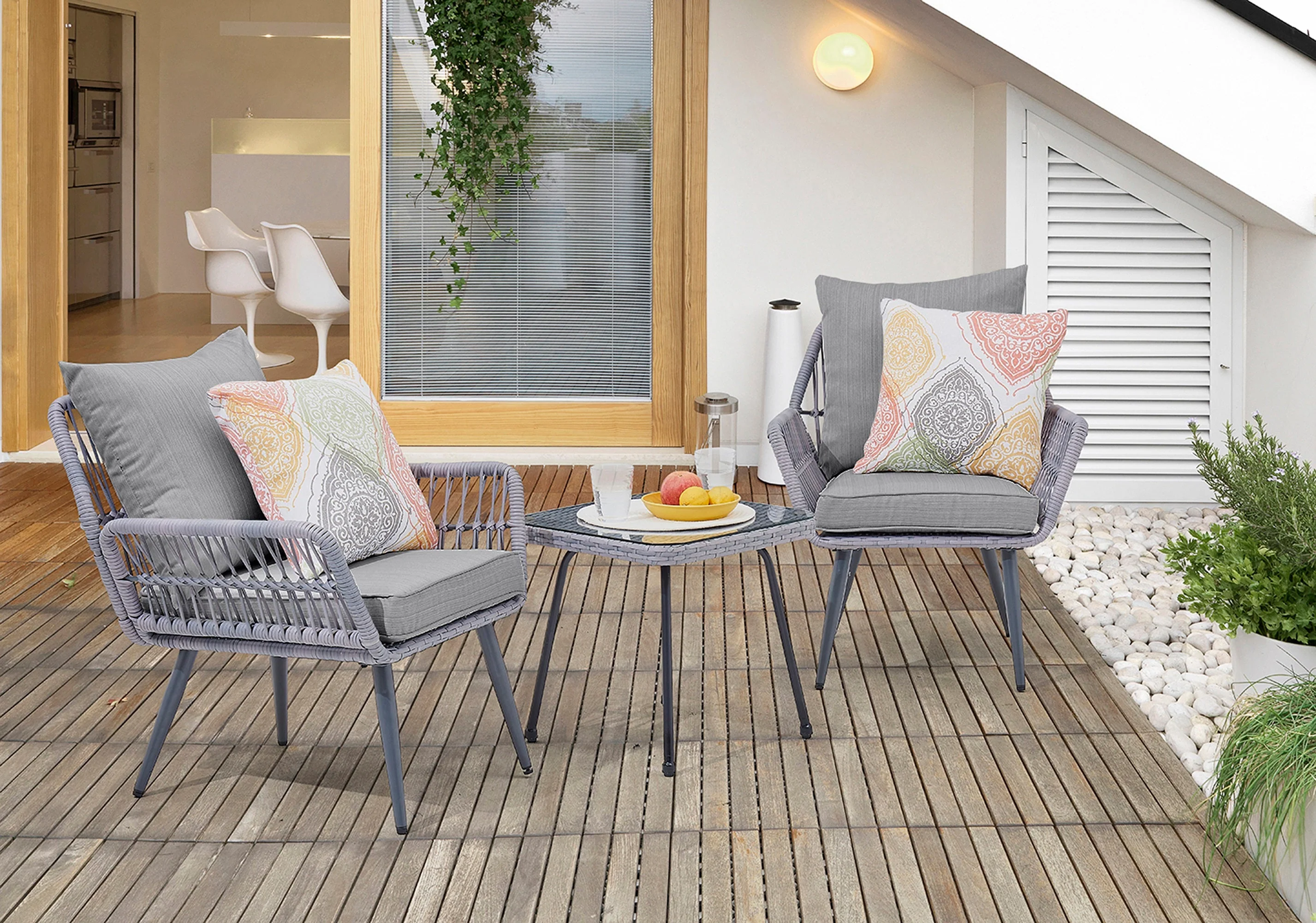 Cannes Patio 2-Person Seating Group with End Table with Grey Cushions - Image 2