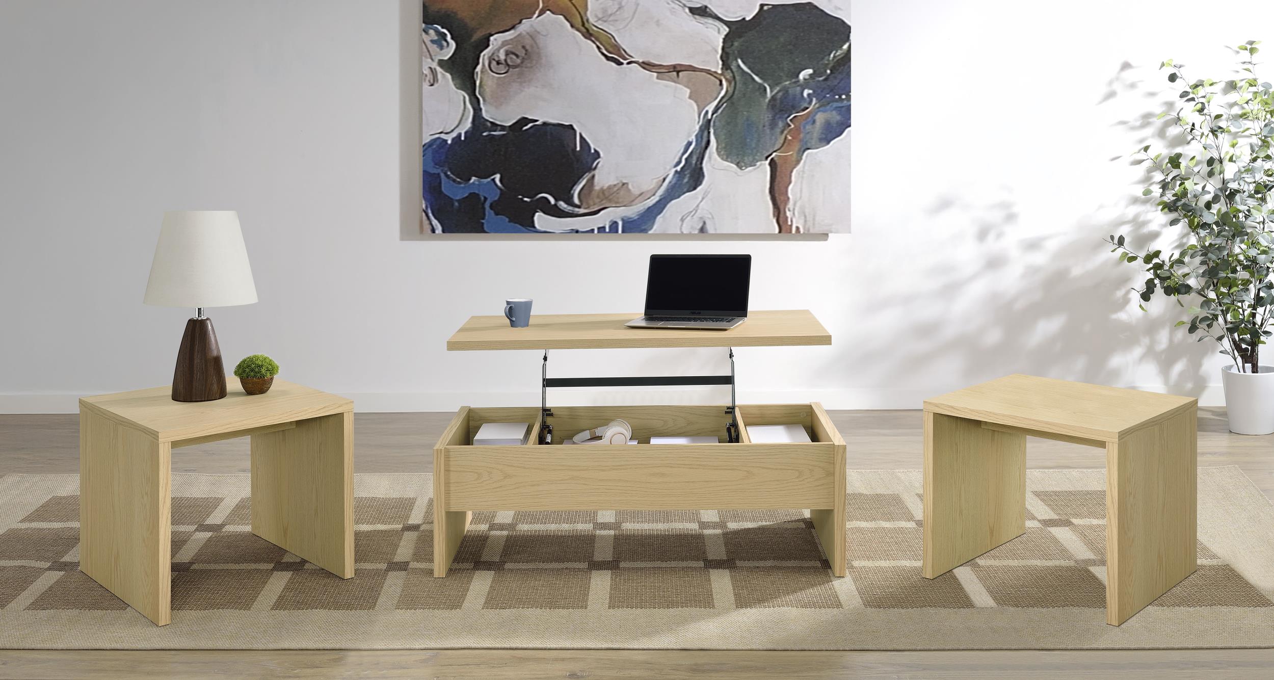 Canoga Light Oak 3-Piece Lift Top Cocktail Coffee Table Set